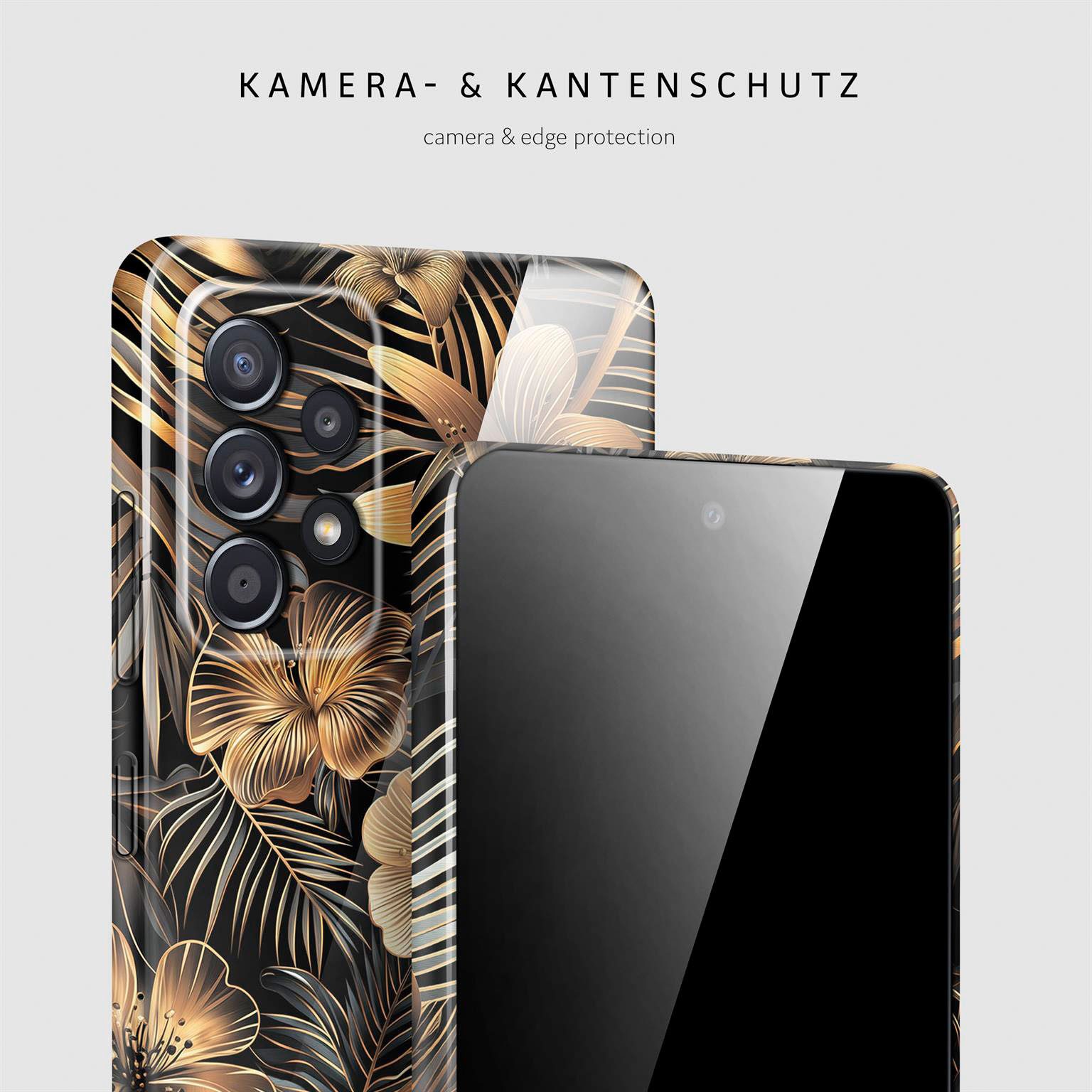 ONEFLOW Handyhülle für Samsung Galaxy A52s 5G Hülle dünn Flower Cover Gold Schwarz 6,5 Zoll, Blumen Muster Handy Schutzhülle in Floral Design Case mit Kameraschutz