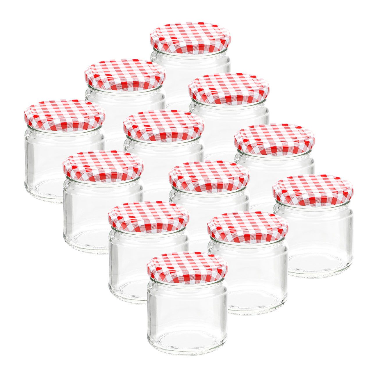 Casativo Einmachglas Sturzgläser 315ml mit Schraubdeckel Rot-Weiß kariert 6er/12er/18er-Set, (12-tlg., 6er-/12er-/18er-Set), Praktische 315ml Sturzgläser mit rot-weiß karierten Twist-Off-Deckeln