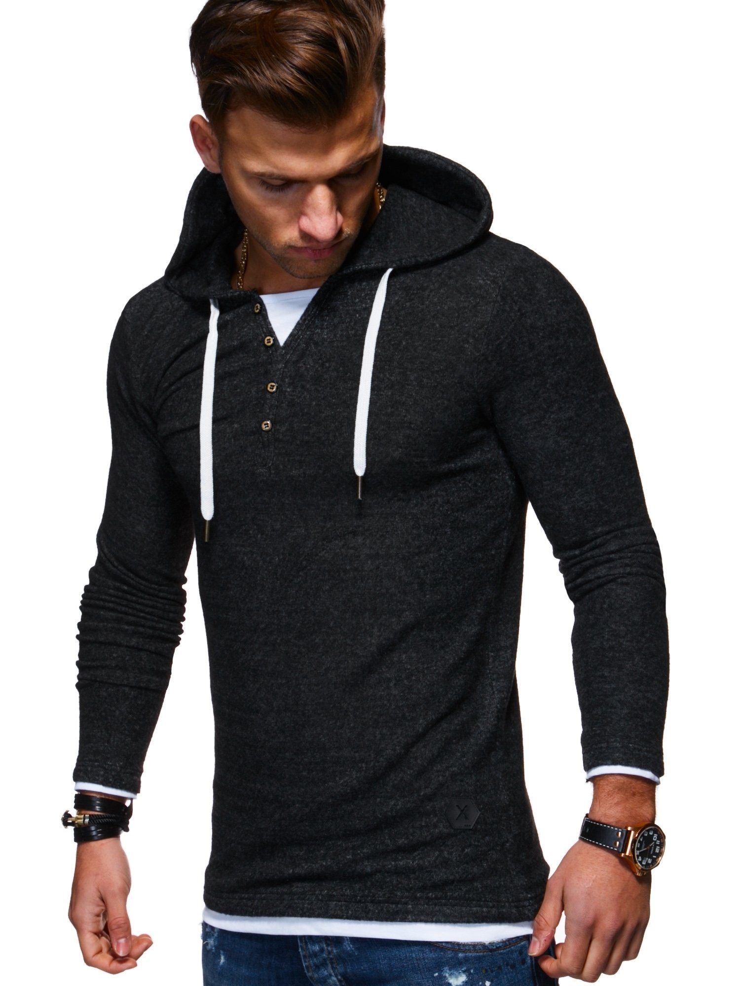 behype Kapuzensweatshirt HENRAY in trendiger 2-in-1-Optik