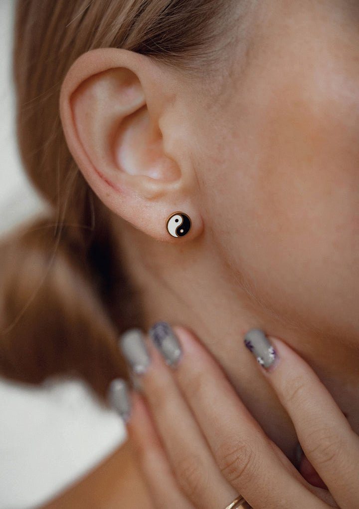 Hey Happiness Paar Ohrstecker Yin Yang weiß schwarz, Ohrringe 18K Roségold günstig online kaufen