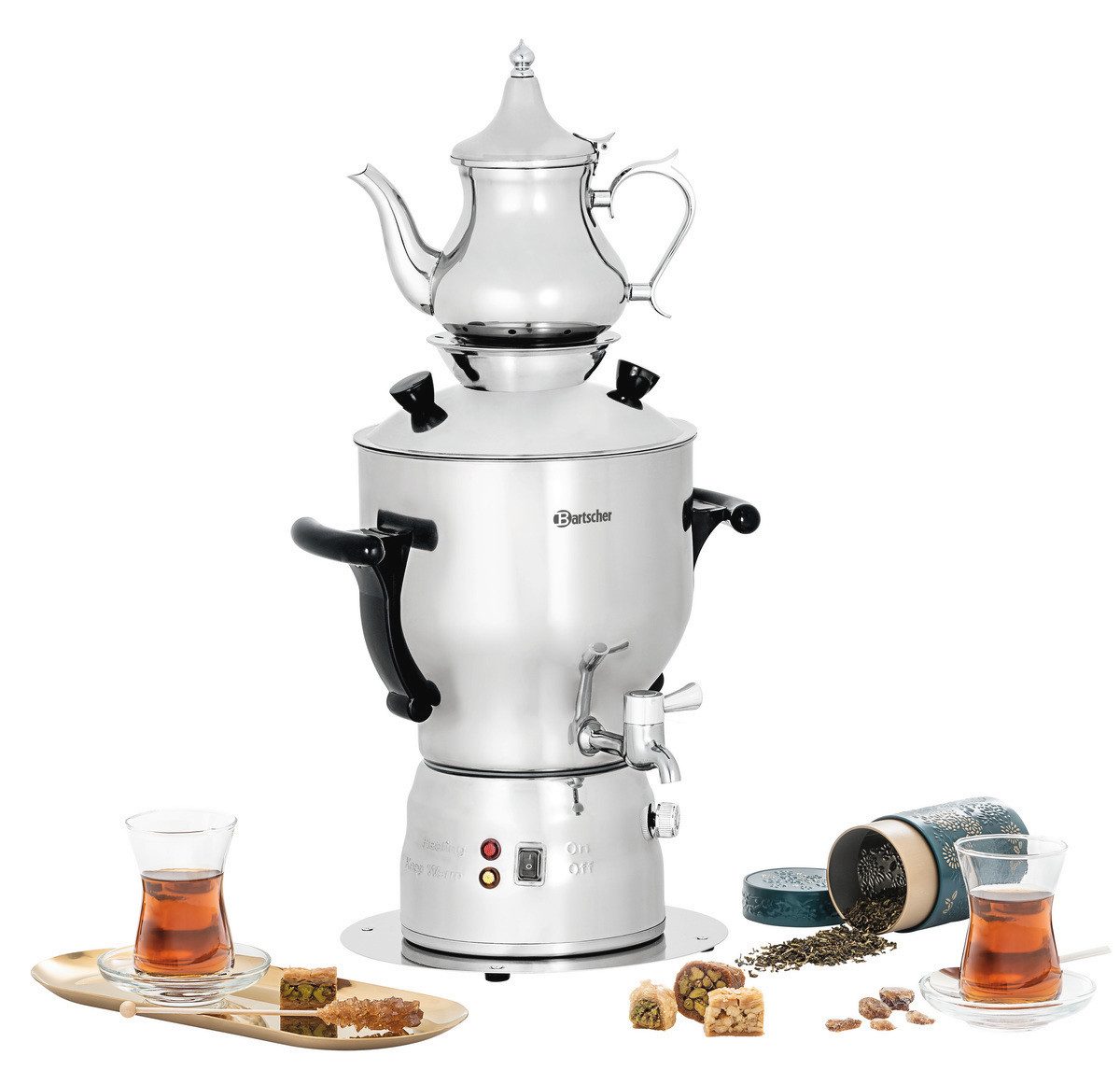Bartscher Samowar Samowar 5L, mit Teekanne 1L, Edelstahl, 191010, 5 l