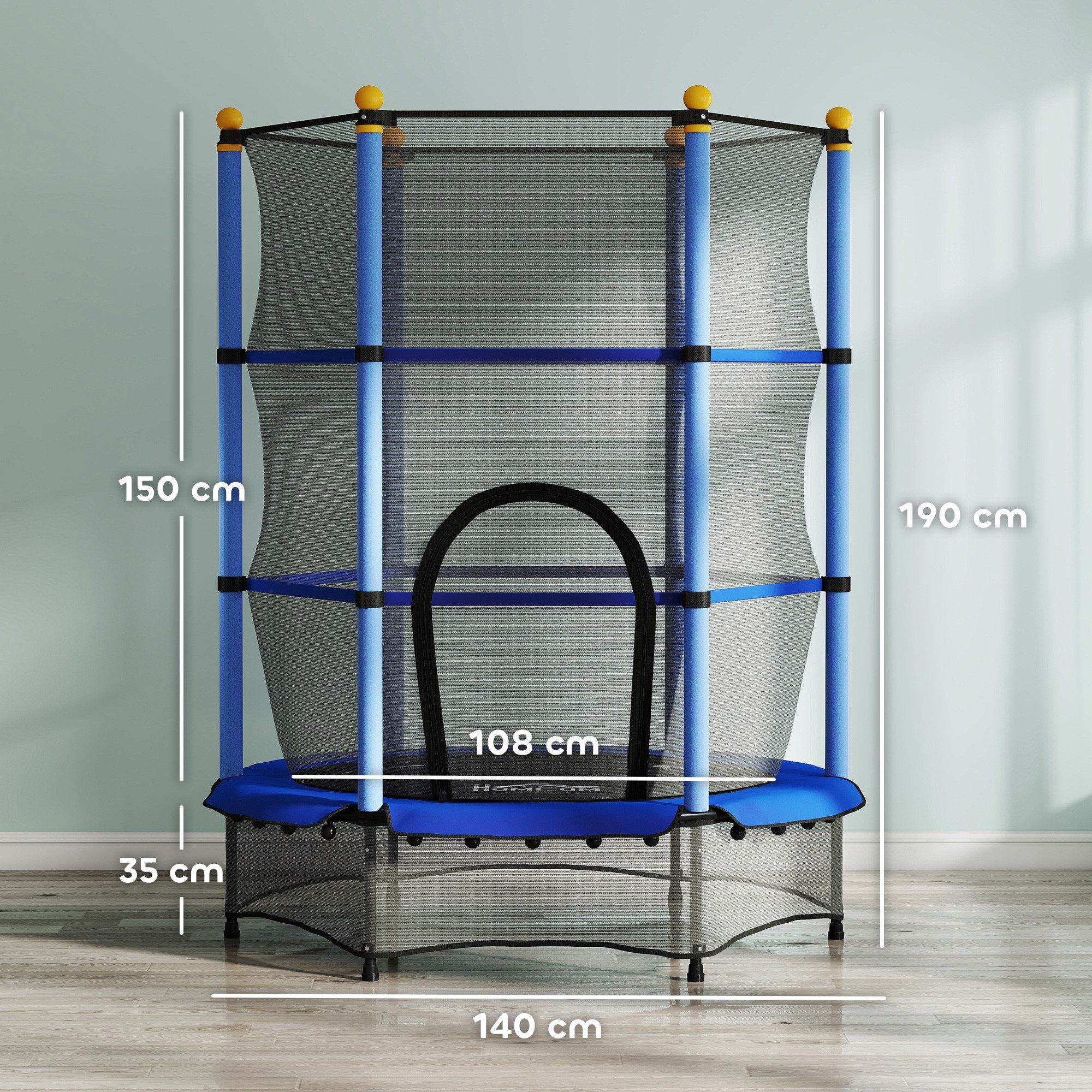 HOMCOM Kindertrampolin Trampolin Outdoor mit Sicherheitsnetz, Randabdeckung, Ø 140 cm, (Indoor Trampolin, 1 tlg., Trampolin), für Kinder 3-10 Jahre, bis 50 kg belastbar, Blau
