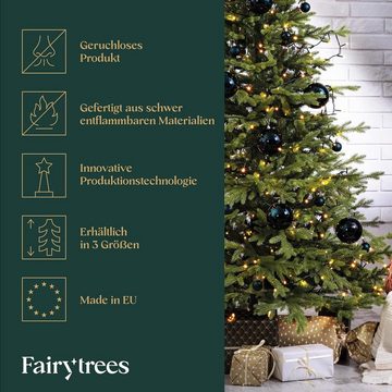 Fairytrees Künstlicher Weihnachtsbaum FT23, Bayerische Tanne, PREMIUM, Material Mix aus Spritzguss & PVC mit Echtholz Baumständer