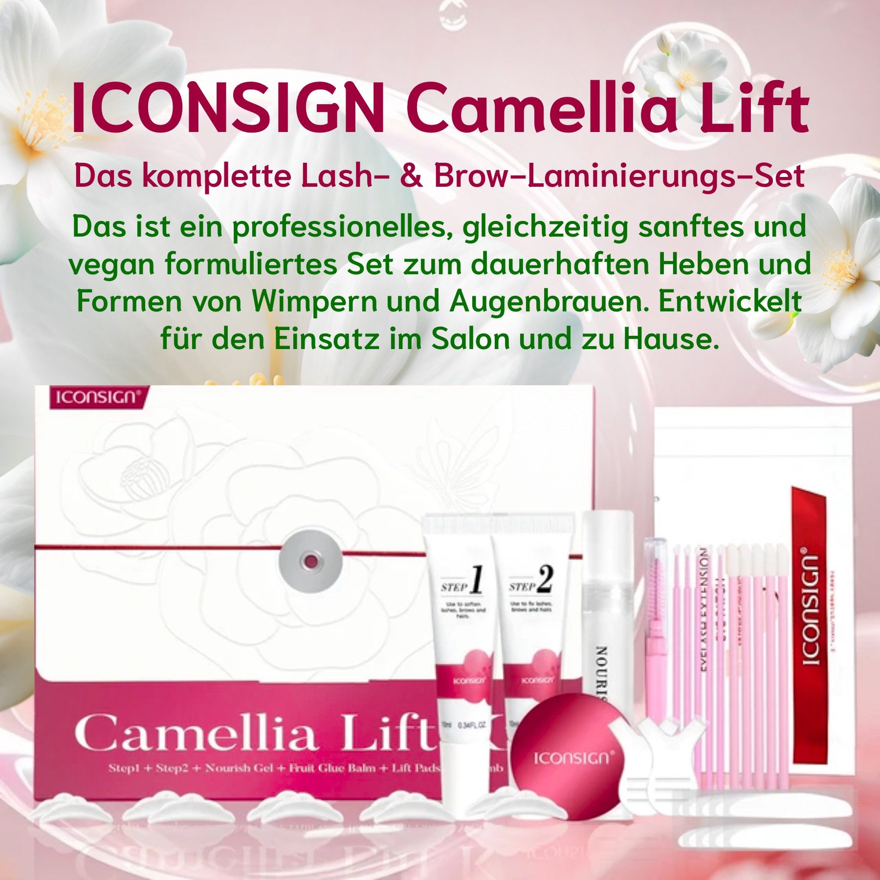 Iconsign Einzelwimpern Wimpernlifting Set Augenbrauen Lifting Set Wimpernlaminierung Camellia, Wimpernlifting, Wimpernlaminierung, Augenbrauenlifting