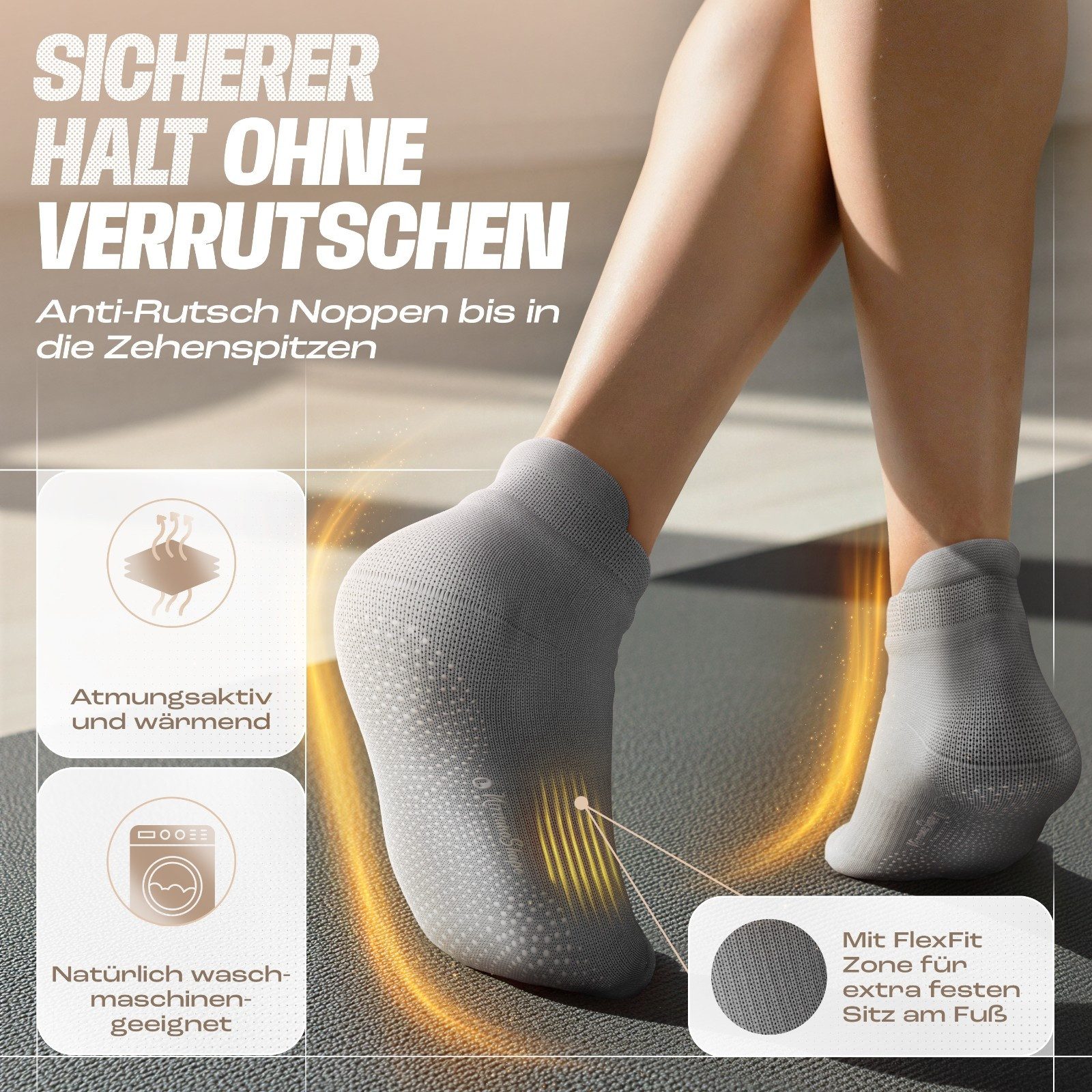 NirvanaShape Sportsocken NirvanaShape Yogasocken Damen 36-44 – Rutschfeste Pilates Socken (1-Paar)