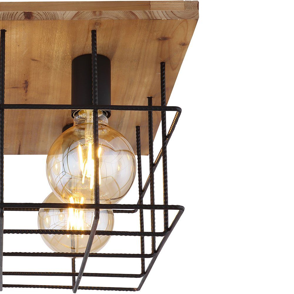 etc-shop Deckenstrahler, Leuchtmittel nicht inklusive, Deckenleuchte Holz Lampe braun schwarz Käfig Betonstahl-Gitter