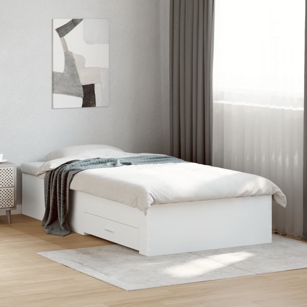 furnicato Bettgestell Weiß mit Schubladen 193x93x32 cm aus Holzwerkstoff (1-tlg), Stabiles Einzelbett mit integriertem Stauraum für das Schlafzimmer