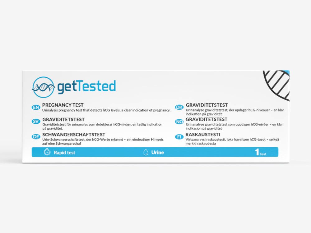 GetTested International AB Schwangerschaftstest Schwangerschaftstest, 1 Messparameter, Einzeltest, hCG-Urintest für zuhause, Schwangerschaftstest mit Ergebnis nach ca. 3 Minuten