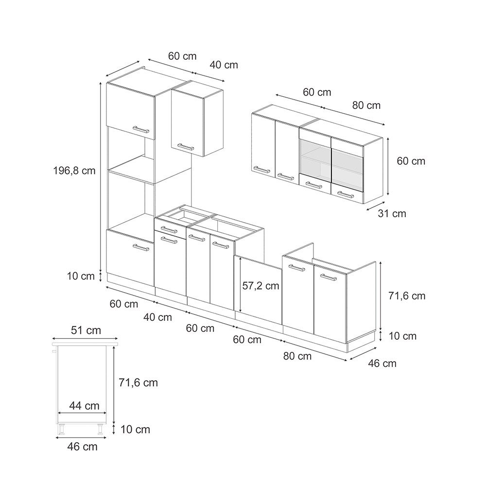 Vicco Küchenzeile R-Line, Goldkraft Eiche/Weiß/Weiß, 300 günstig online kaufen