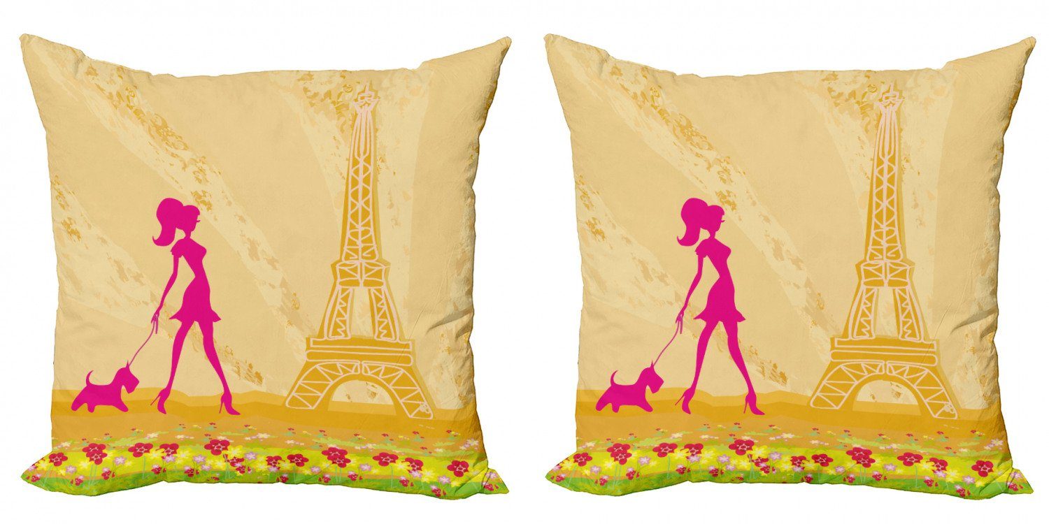 Modern Accent Kissenbezüge Eiffel (2 Dog Stück), Zimmer Girl Teen Pink Digitaldruck, Abakuhaus Doppelseitiger