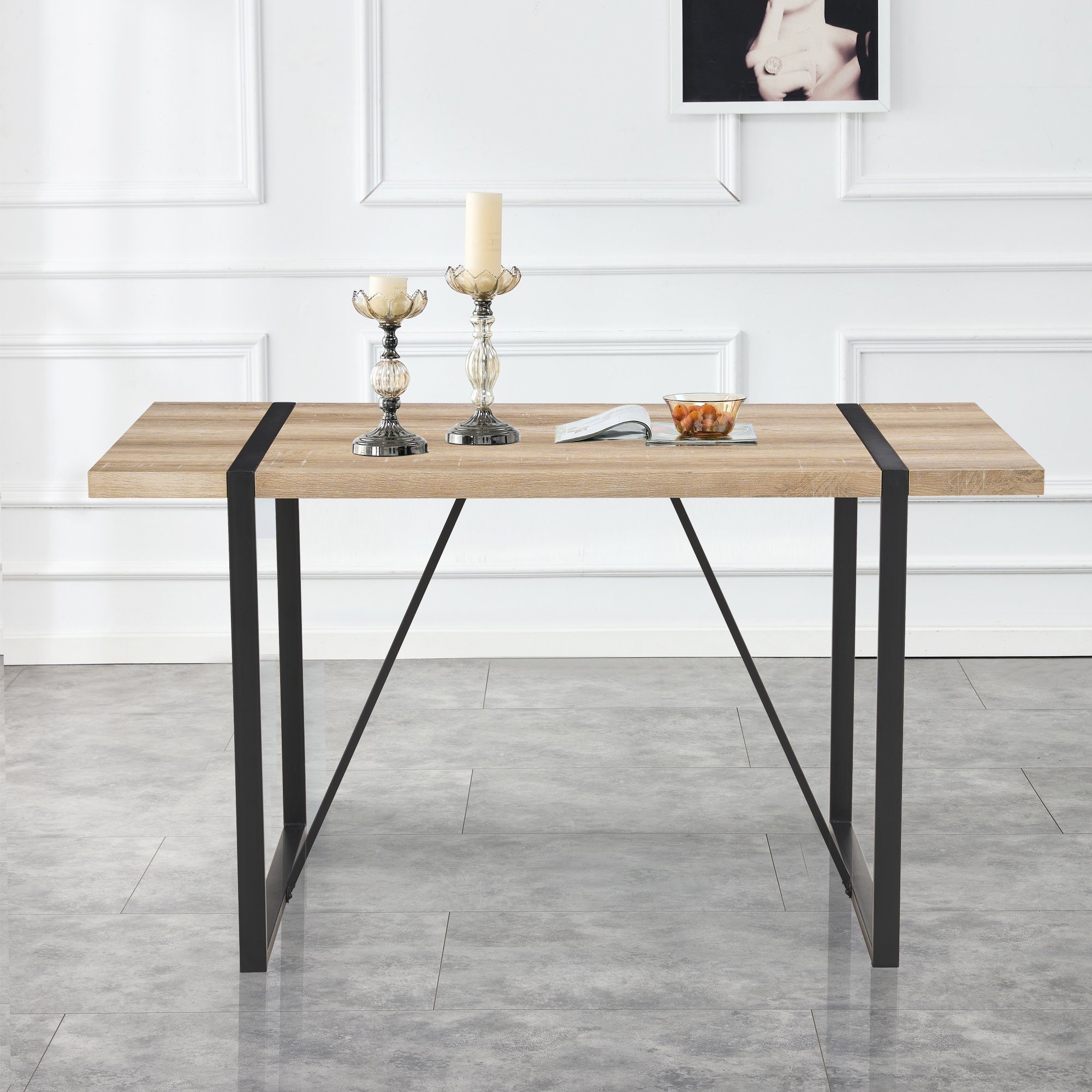 Flieks Esstisch (1-St), Küchentisch Schreibtisch, Beine aus Metall, Braun, 138x76x76 cm Schwarz | Braun