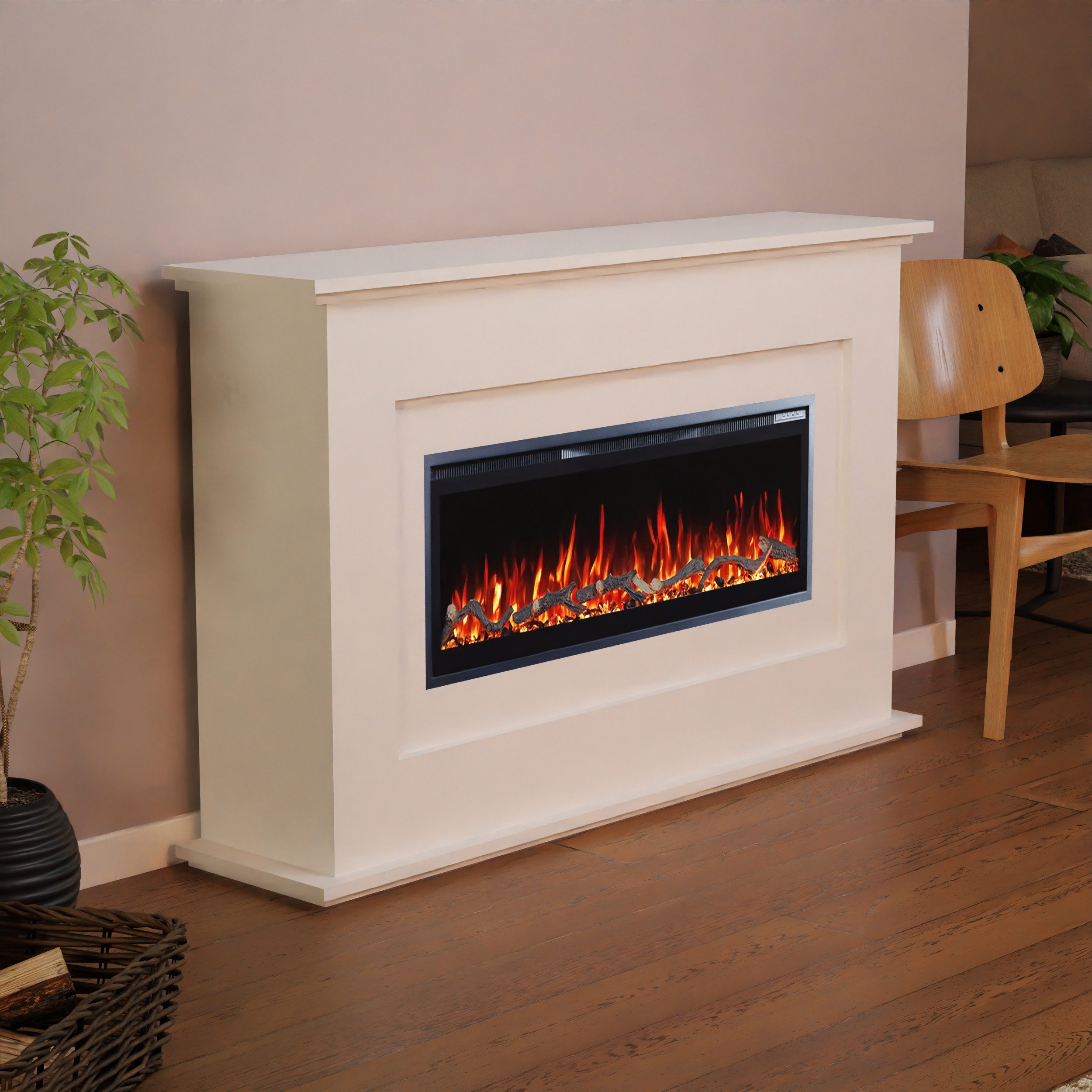 GLOW FIRE Elektrokamin RHEA LED Kamin mit Heizung, Elektrischer Kamin mit 3D Feuer mit Heizung, 2 Dekorationen