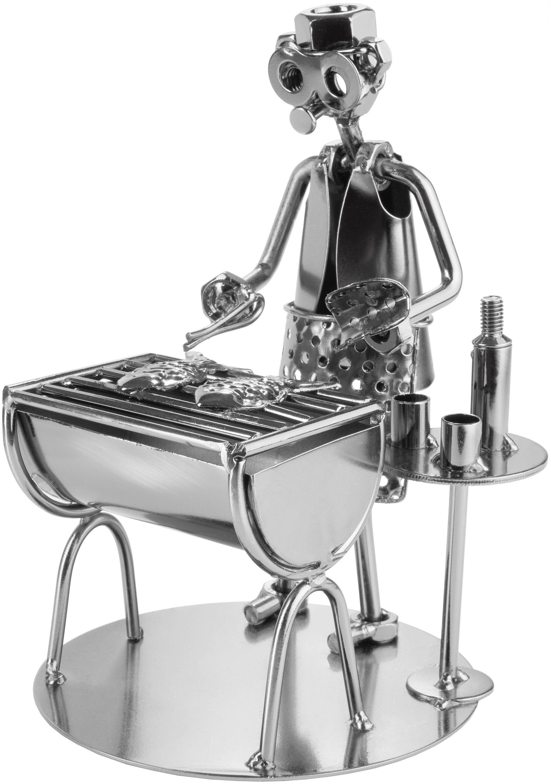 BRUBAKER Dekofigur Schraubenmännchen Grillmeister mit Fisch Grill (1 St), kunstvolle Metallskulptur für Köche und Griller, Metallfigur