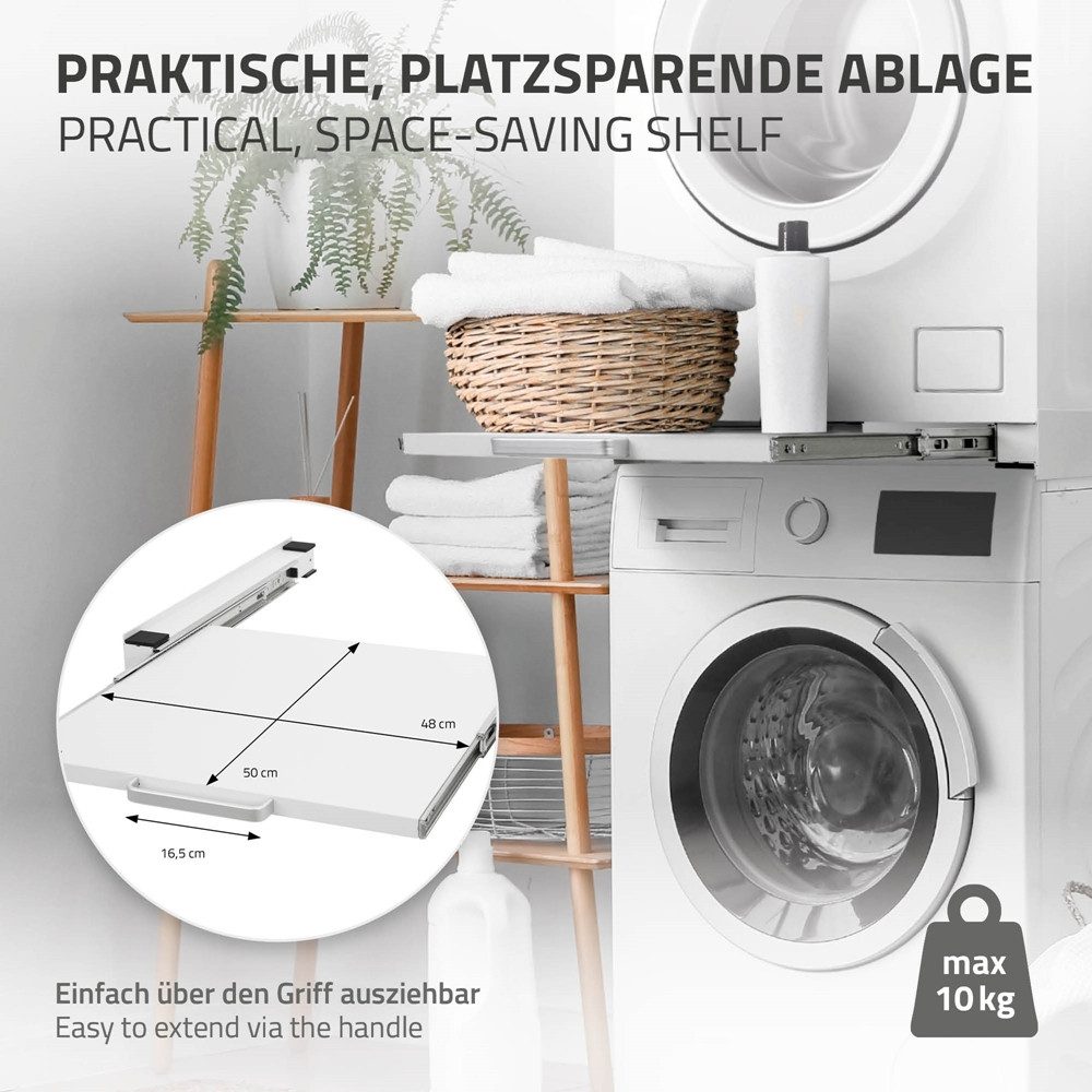 ML-DESIGN Zwischenbaurahmen Waschmaschinenzubehör Stapelrahmen Verbindungrahmen für Trockner (1-St), Waschmaschinen Zwischenbausatz mit Ablage 60x60x7,5cm Stahl Weiß
