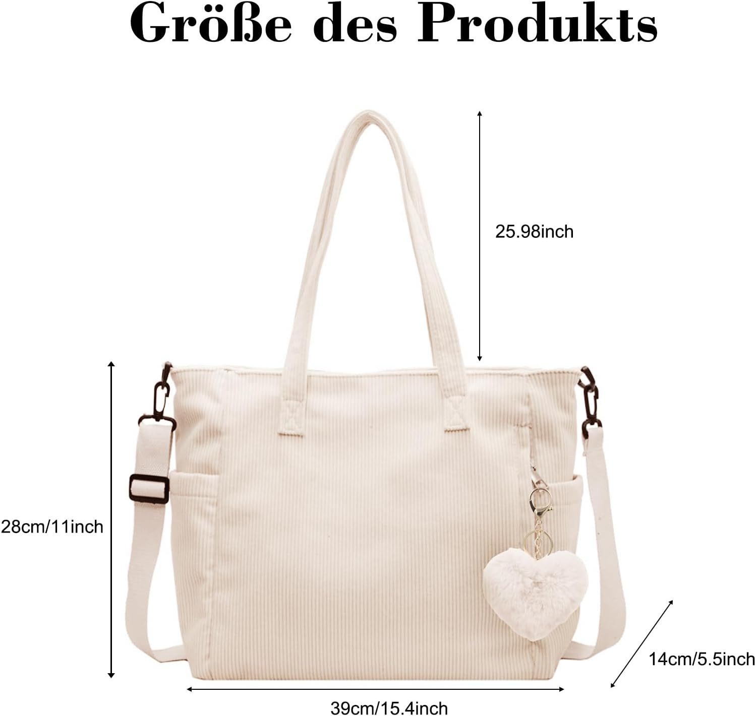 Zaewry Schultertasche Cord Tasche Damen, Beuteltasche Stofftasche, Groß Shopper Tasche (Strandtasche, Handtasche, Umhängetasche), für School Schule Arbeit Büro Reisen Einkaufen Alltag