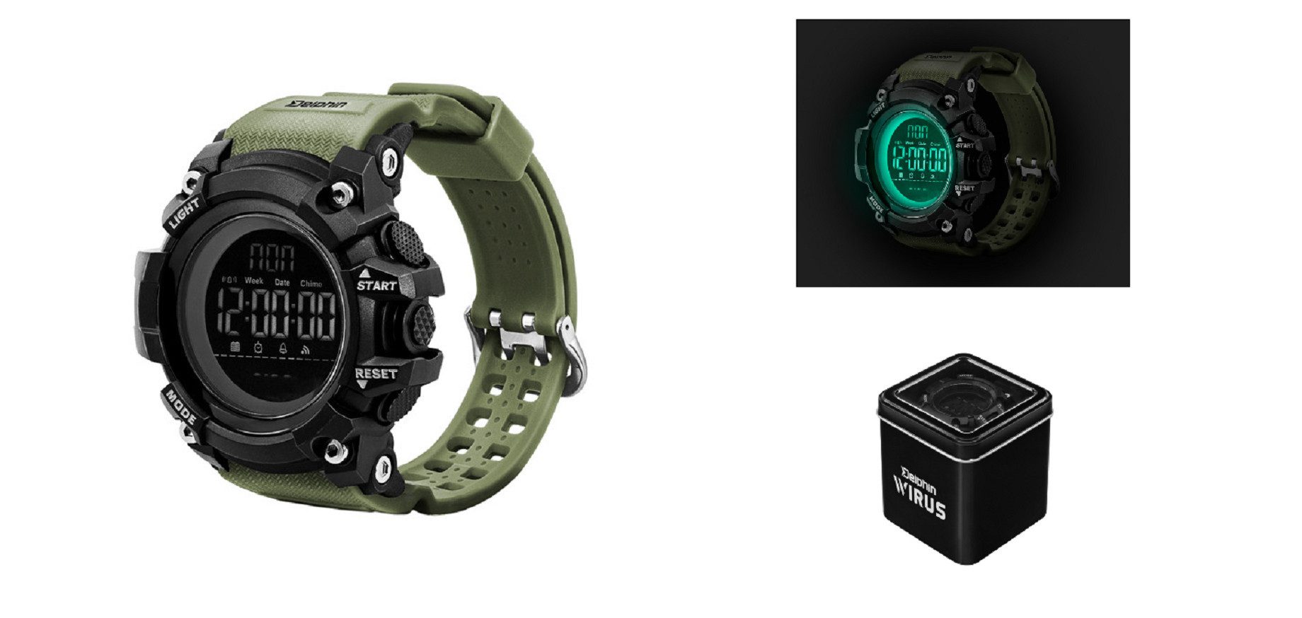 Digitaluhr WIRUS Digitaluhr - Armbanduhr von DELPHIN viele Funktionen und Box