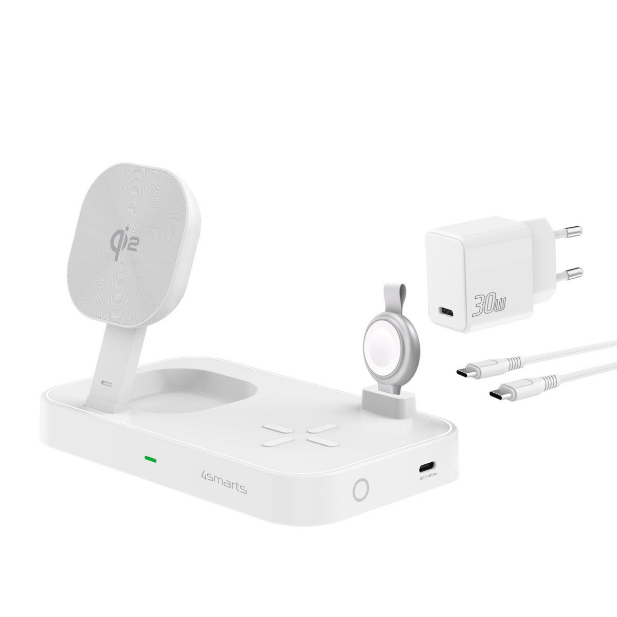 4smarts Qi2 Ladestation Trident mit MFi Fast Charger, weiß Akku-Ladestation