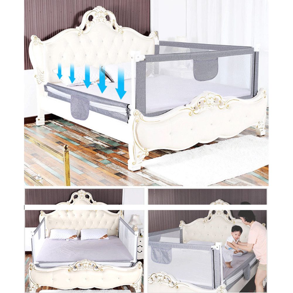 JEOBEST Bettschutzgitter Bettgitter, Babybettgitter Kinderbettgitter zum vertikalen Heben, (3st, 2M*2+1.8m*1)Rausfallschutz Bett,Sicherheitsschutz, Atmungsaktiv – Bild 4 von 5