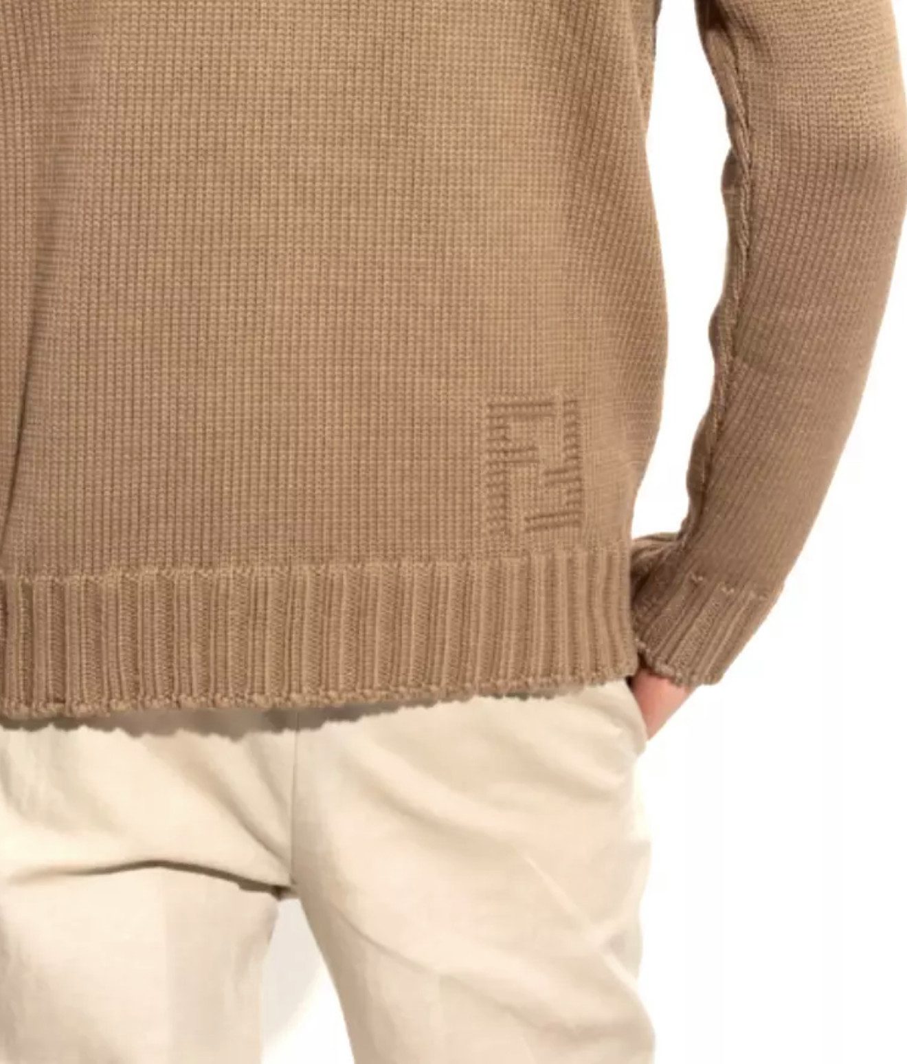 FENDI Strickpullover FF Inlay Knitted Pullover Rippstrick an Saum und Ärmelbündchen, FF-Logo-Stickerei