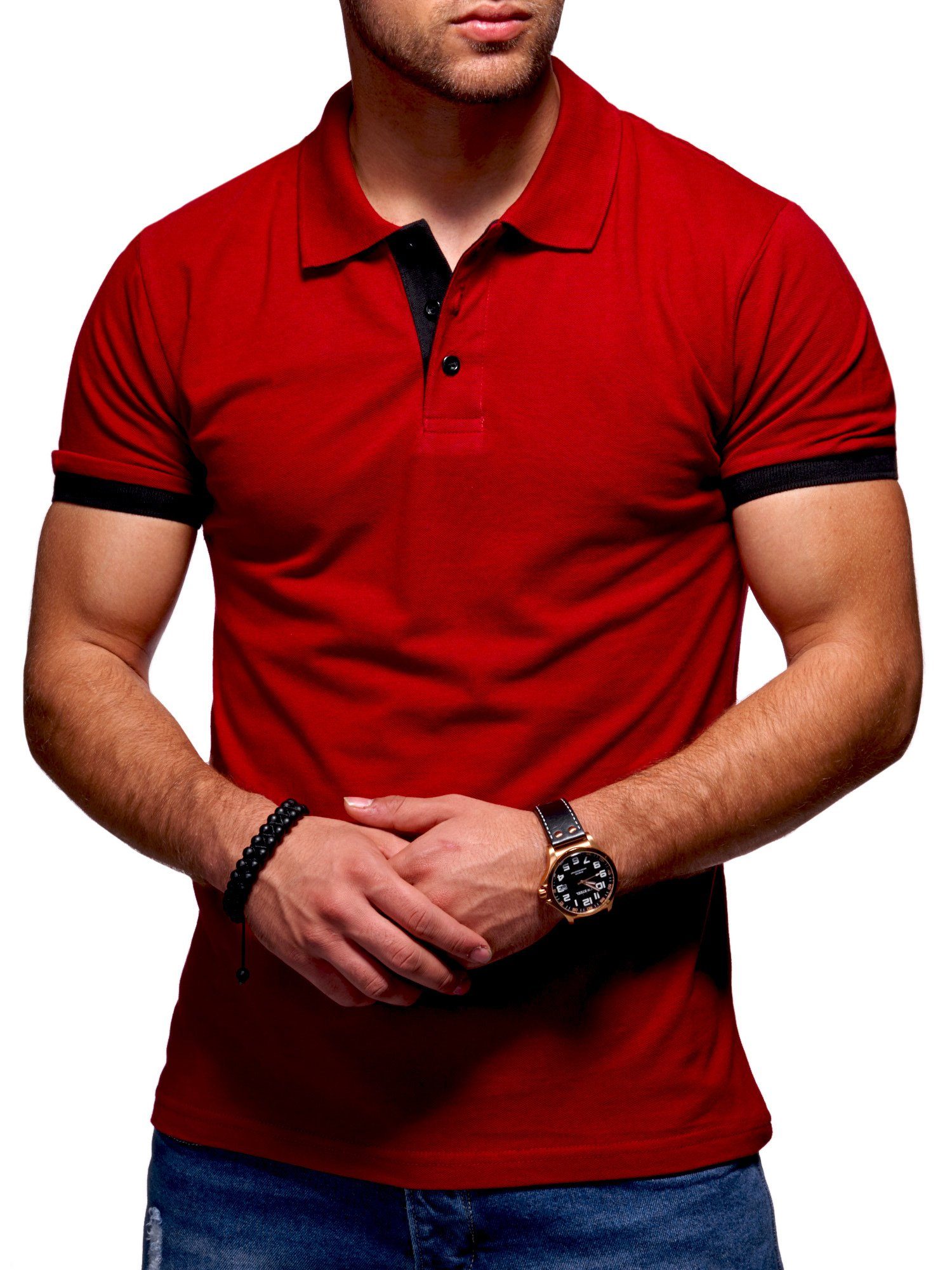 Poloshirt Weinrot-Schwarz Polo-Hemd Basic Style-Division SDTACOMA