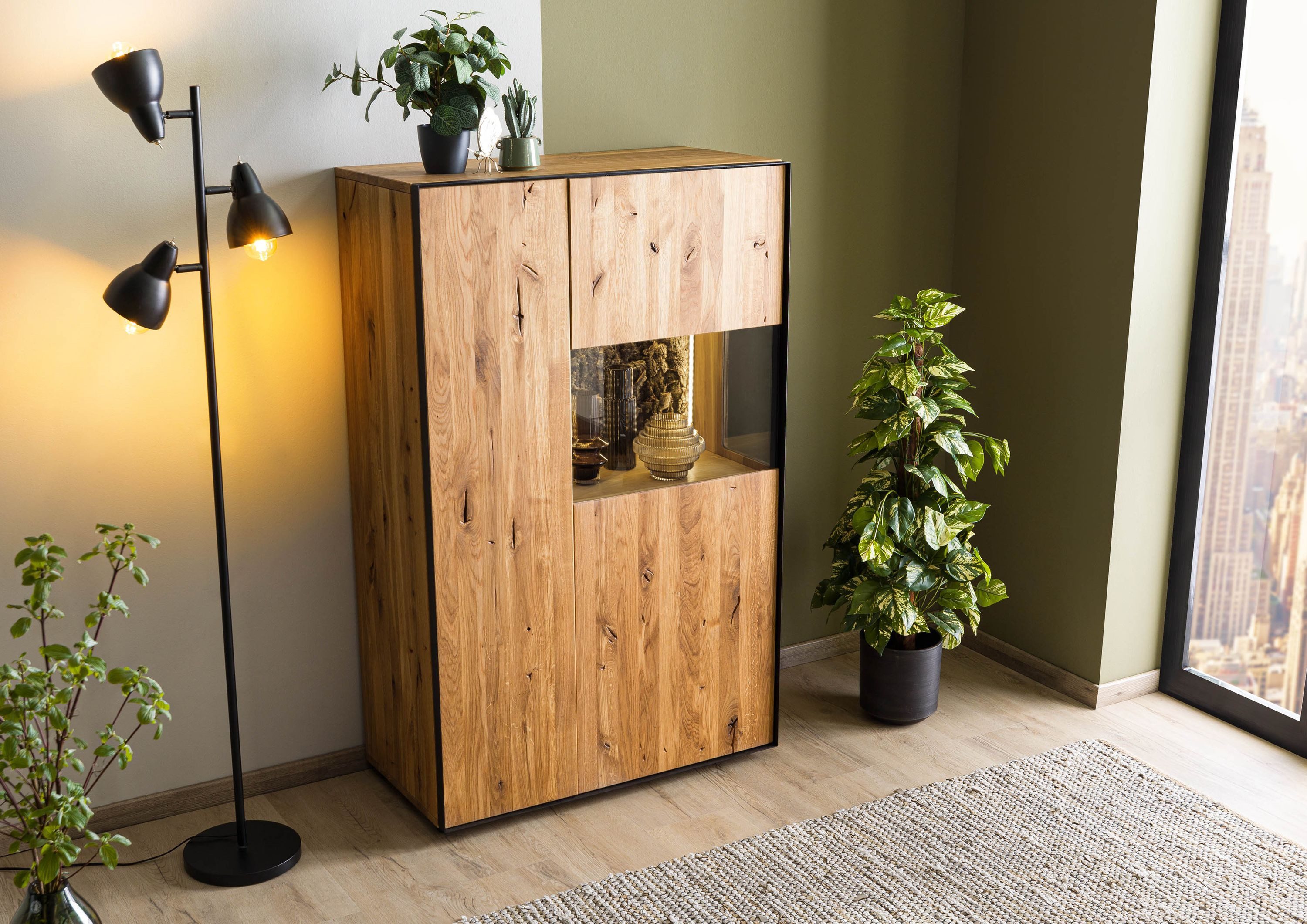 Massivmoebel24 Highboard STARNBERG (Massivholz), Wildeiche 89x45x140 natur geölt STARNBERG #01