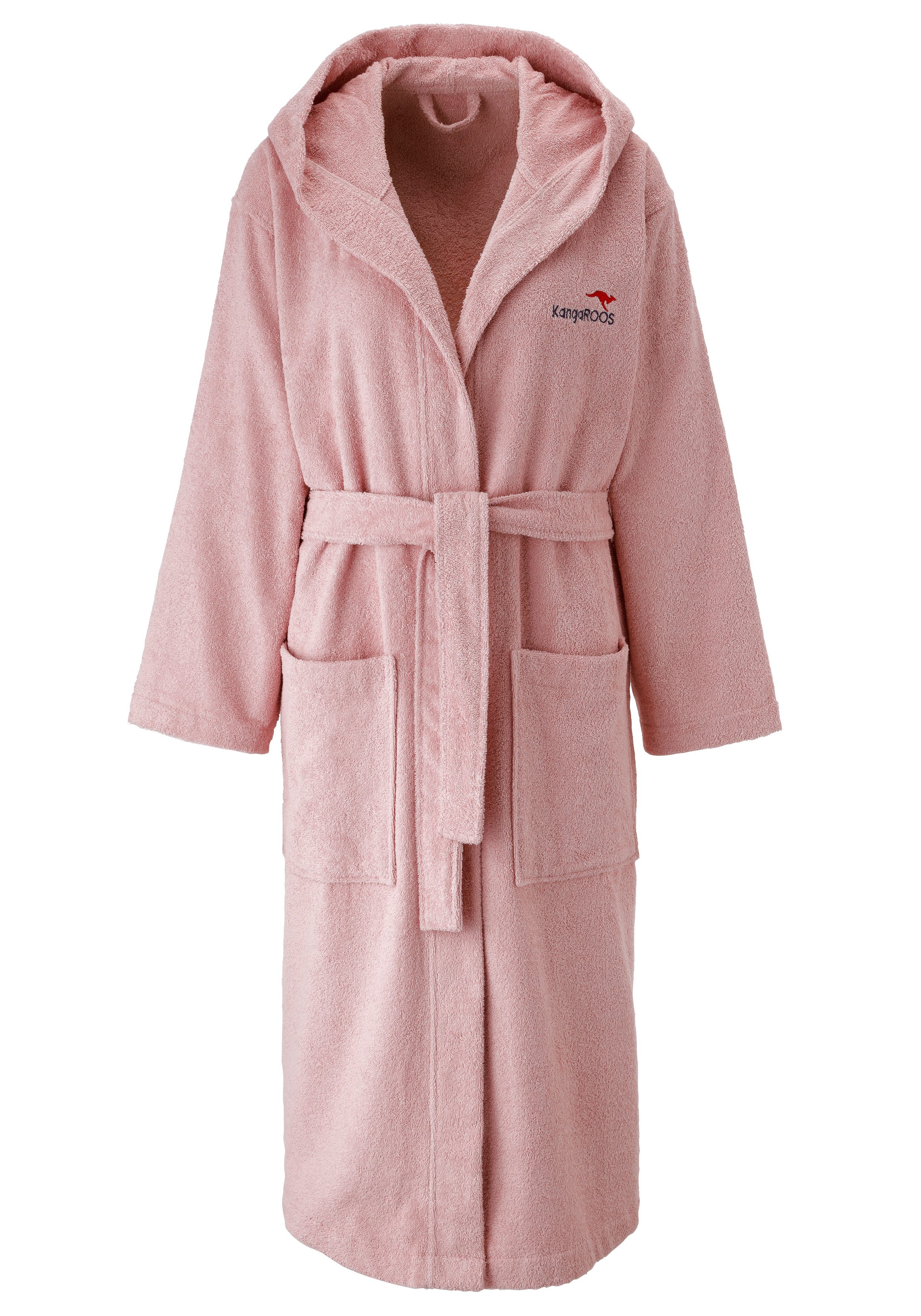 KangaROOS Unisex-Bademantel Cassidy, für Damen & Herren, Standardlänge & Überlänge, Langform, Walkfrottee, Kapuze, Gürtel, mit Taschen, Männer und Frauen, Baumwolle, Reise, Hotel, Sauna, S-3XL