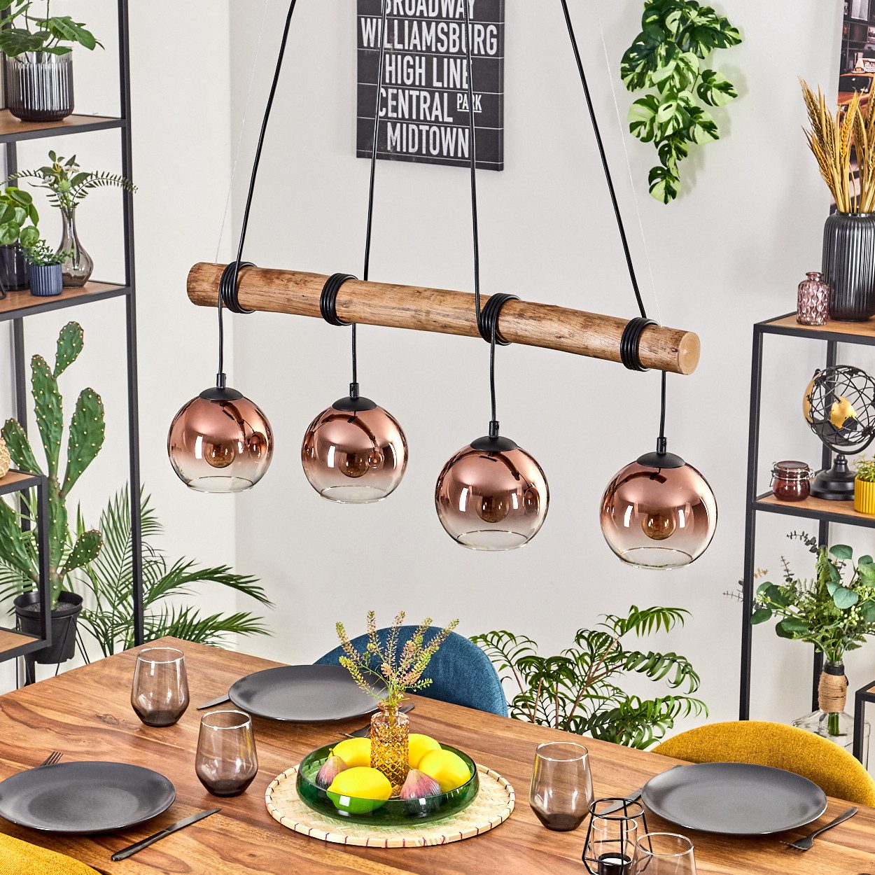 hofstein Pendelleuchte Hängelampe aus Metall/Holz/Glas in Schwarz/Natur-/Ku günstig online kaufen