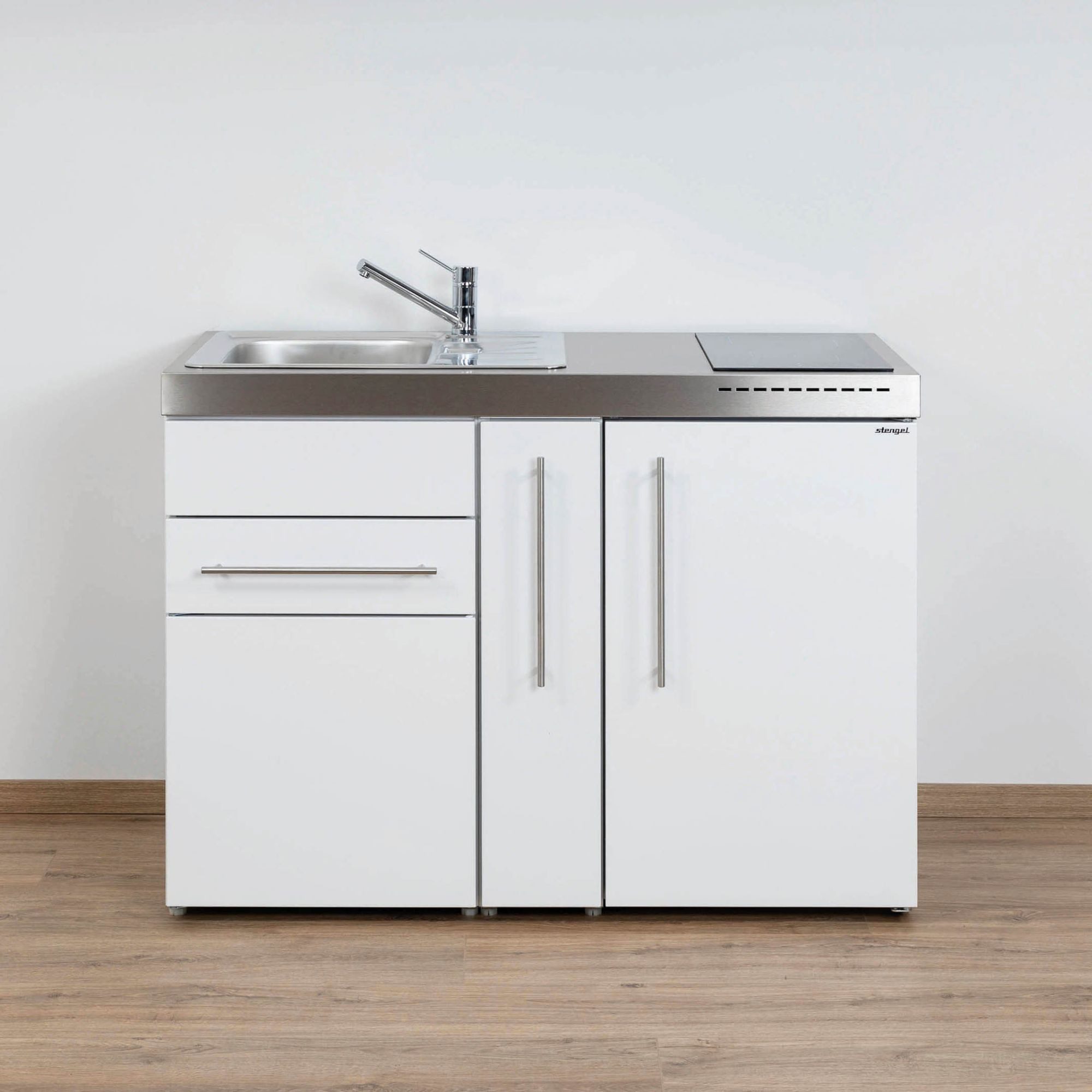 Stengel Кухниzeile 120 cm Premiumline MP 120 A Singleküche mit E-Geräten, Кухниblock mit Spüle, E-Geräten: Kühlschrank, Induktionskochfeld