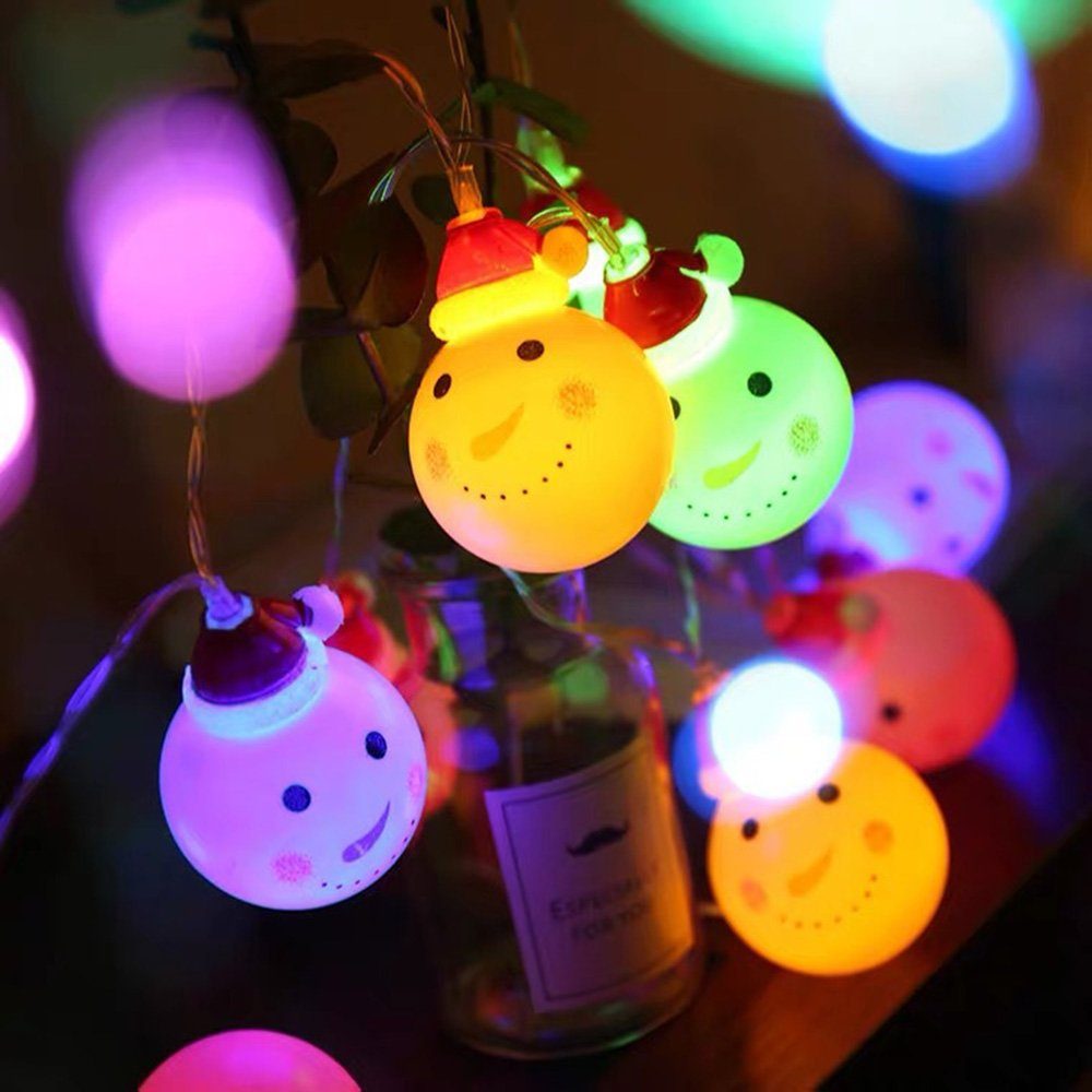 Bunt Lichterkette Weihnachtsmann/Schneemann 1.5M - LED Schneemann Innen Außen, LEDs, Weihnachtsbeleuchtung 10 Lichterkette MUPOO Batteriebetrieben, LED-Lichterkette