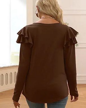 RUZU UG Blusentop Kurzarmshirt Damen modisch gerüscht langärmelig Oberteil V-Ausschnitt (1-tlg)