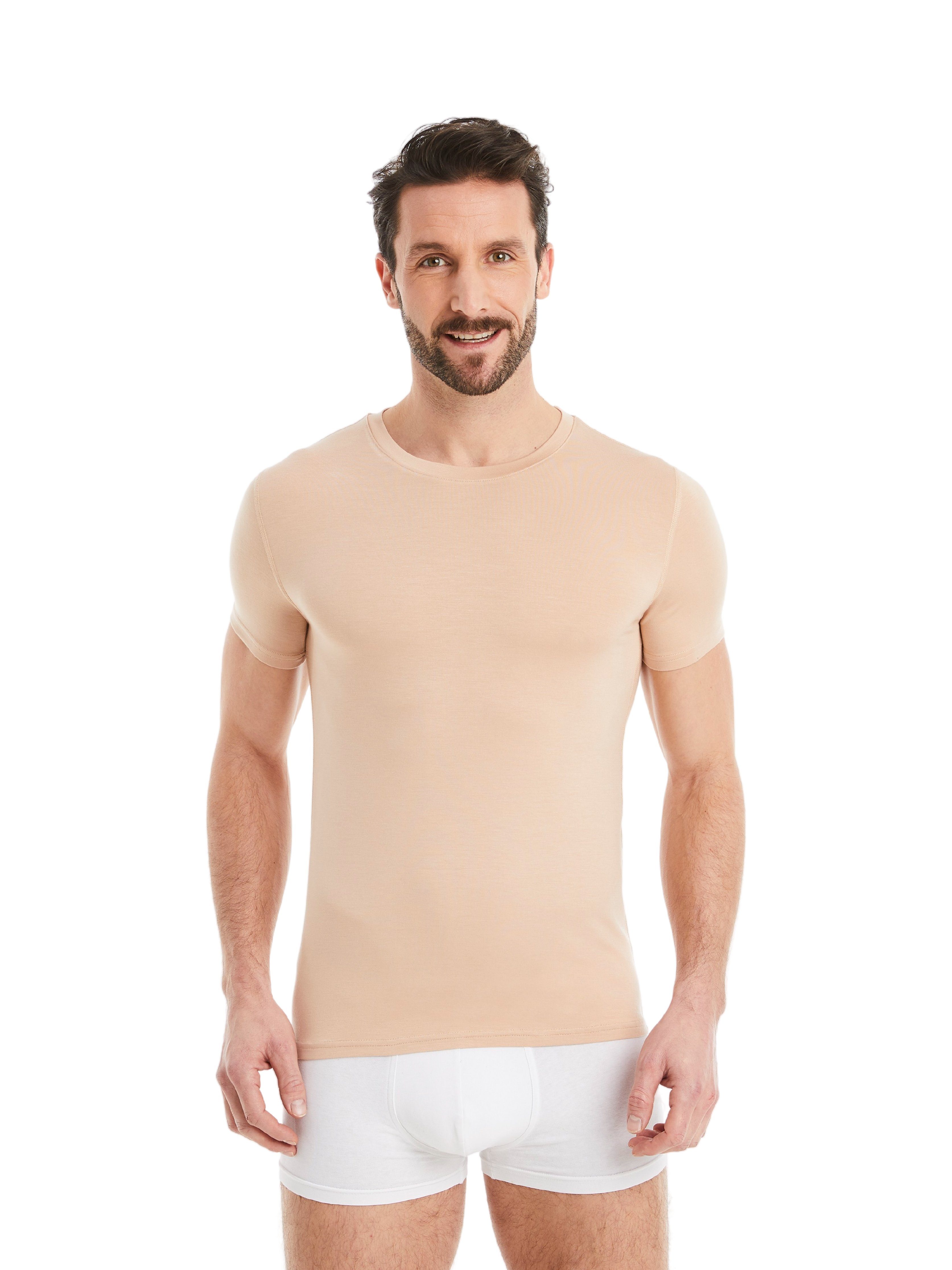 FINN Design Micro-Modal Unterhemd Tragekomfort Stoff, Light-Beige Unterhemd Kurzarm maximaler Herren Rundhals Business feiner mit