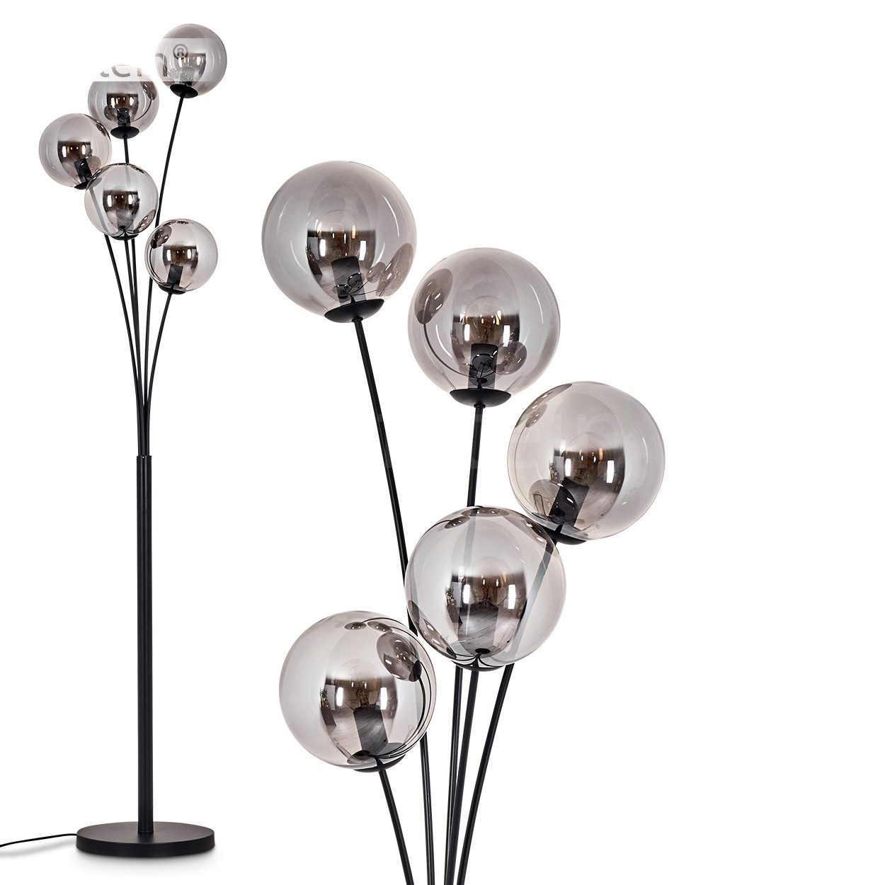 Stehlampe Stehlampe aus Metall/Glas in Schwarz/Rauchfarben