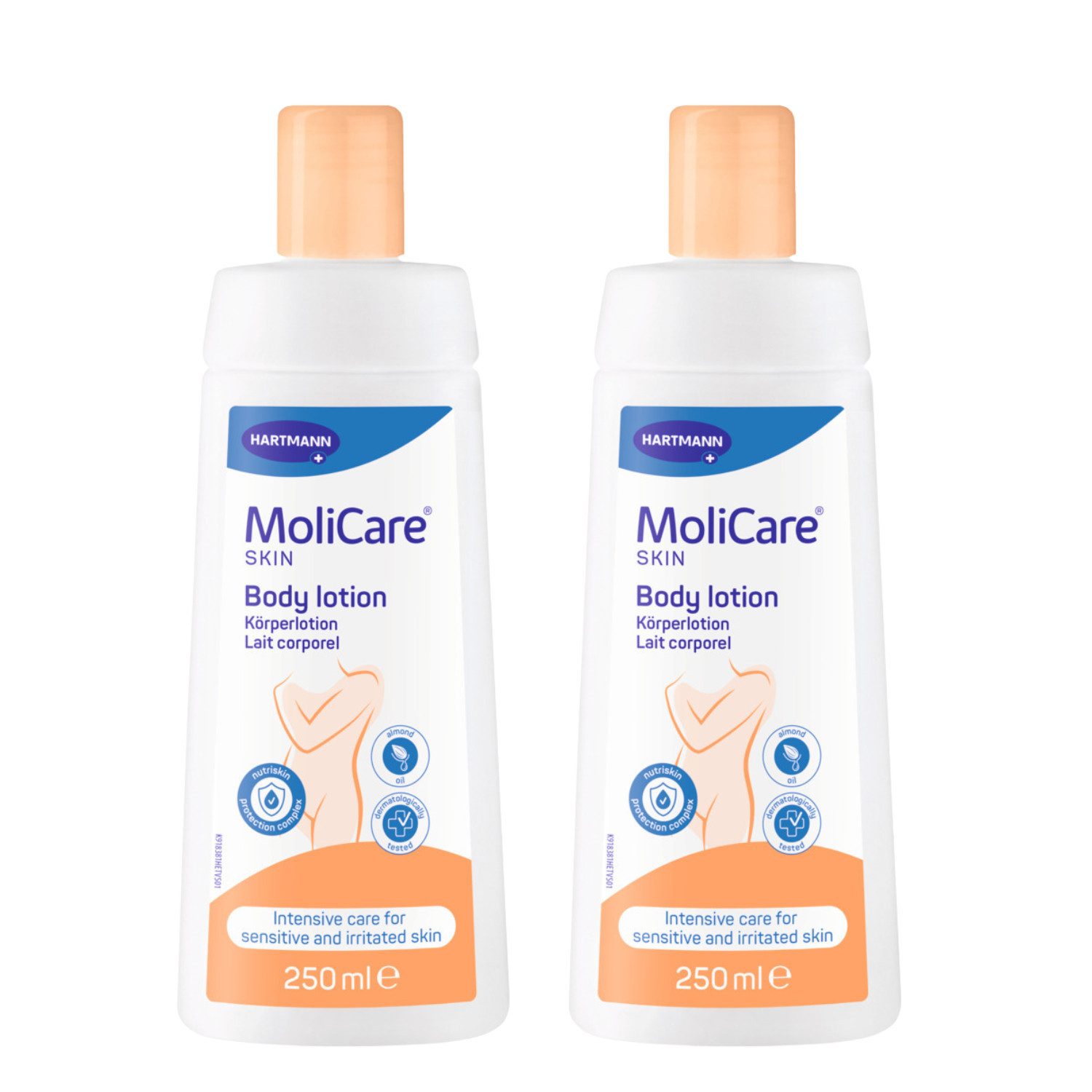PAUL HARTMANN AG Körperlotion MoliCare Skin Körperlotion 2 x 250 ml Hartmann Hautpflege Pflegelotion Einzelartikel, 1-tlg., mit Panthenol, zieht schnell ein