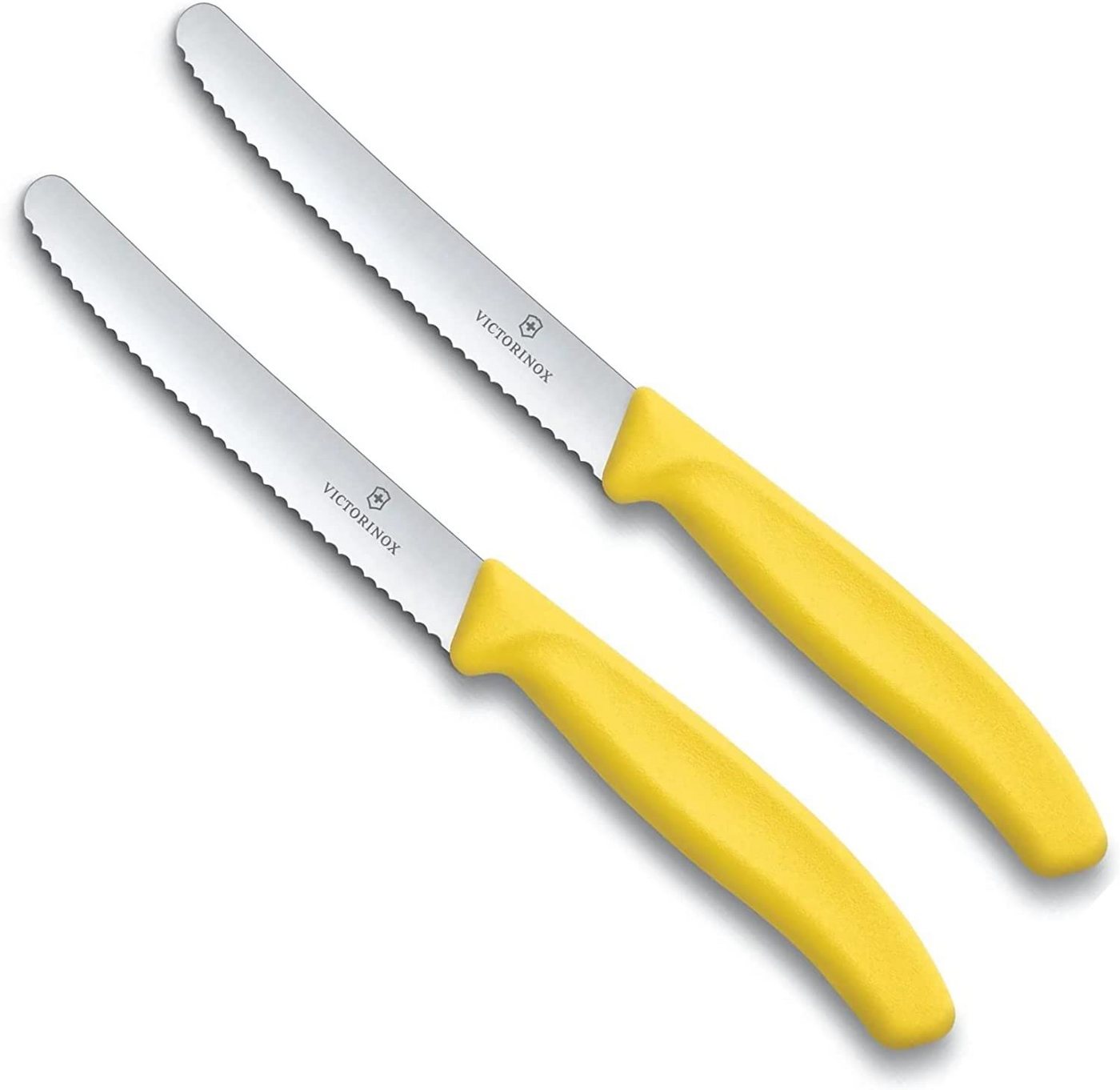 Victorinox Tafelmesser Küchen- u. Tafelmesser Set, extra scharfer Wellenschliff,Farbe Gelb (2 Stück)