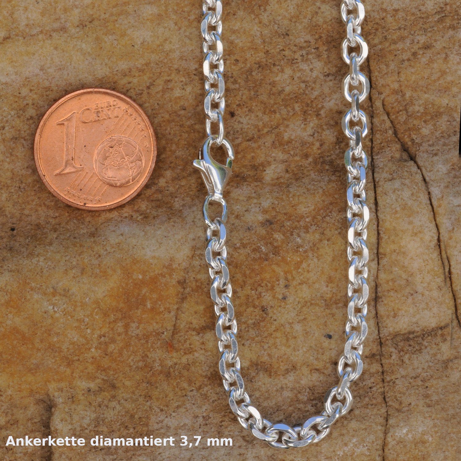 HOPLO Silberkette Ankerkette diamantiert Länge 50cm - Breite 3,7mm - 925 Silber, Made in Germany – Bild 3 von 5
