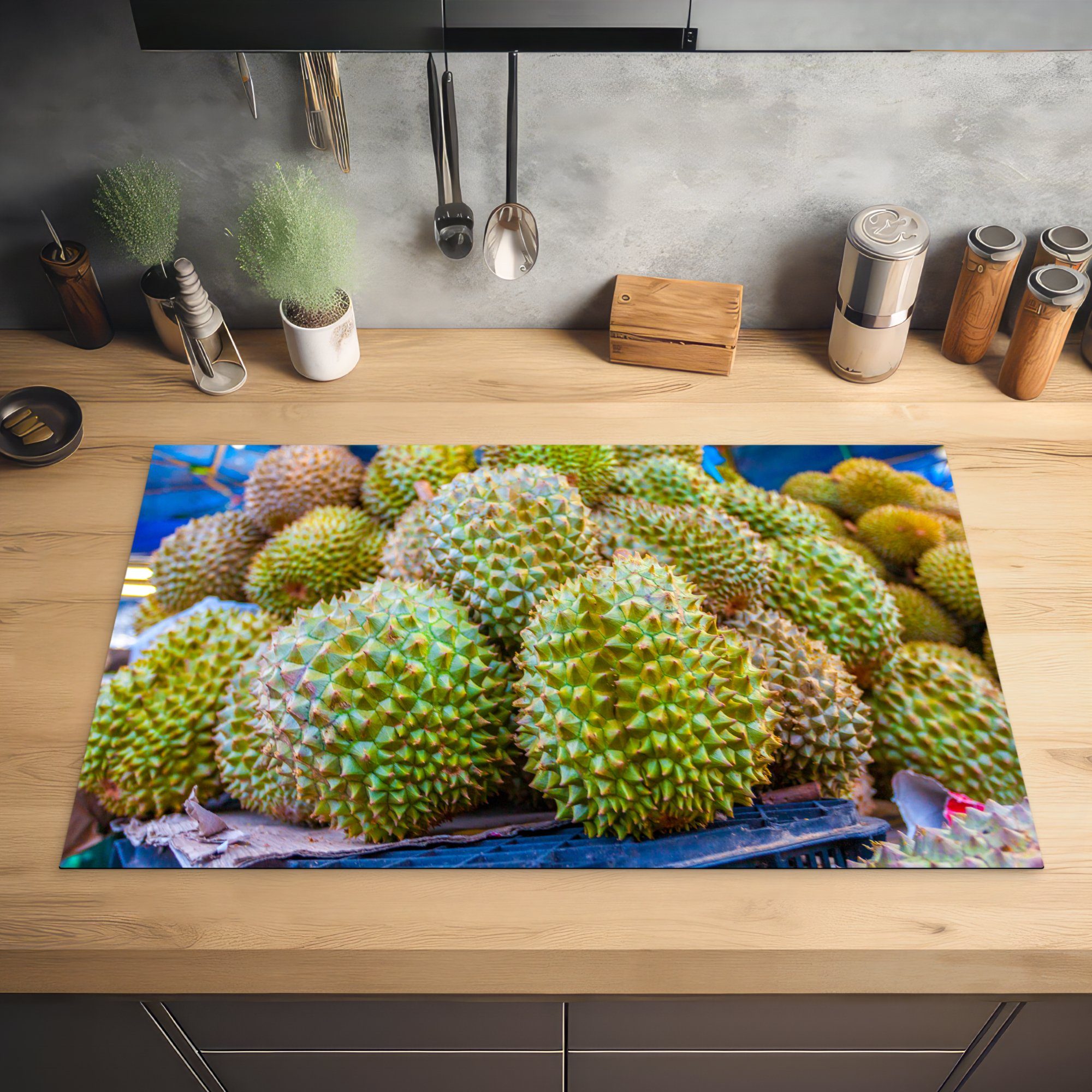 tlg), zu Vinyl, Die Durian cm, 83x51 Arbeitsplatte für Herdblende-/Abdeckplatte MuchoWow küche exotische (1 Frucht verkaufen, Ceranfeldabdeckung,