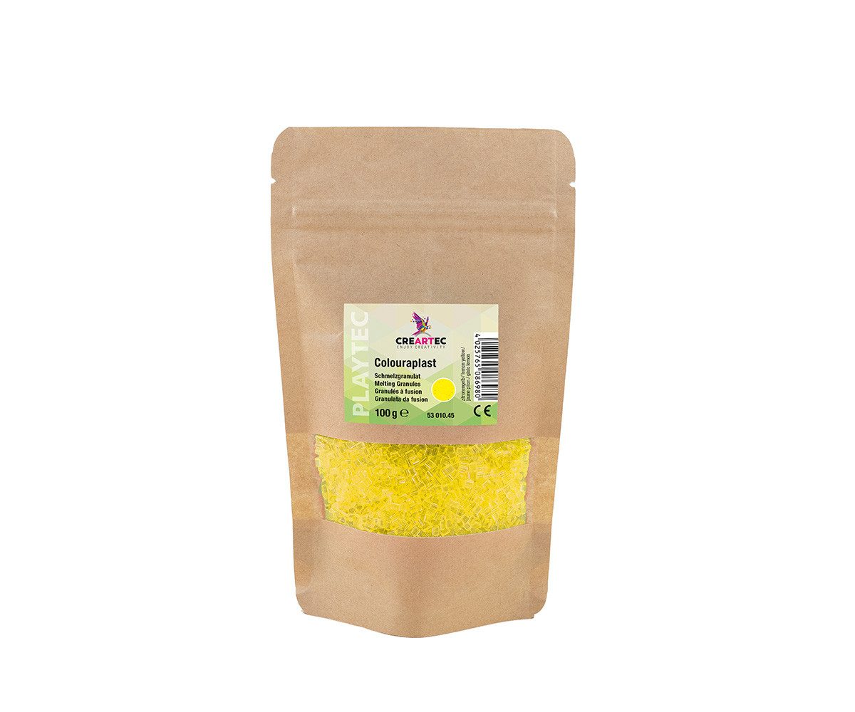 CREARTEC Bastelperlen Colouraplast Zitronengelb - 100g - Bastelspaß für Groß und Klein, für Fensterbilder, Anhänger und vielem mehr - Made in Germany