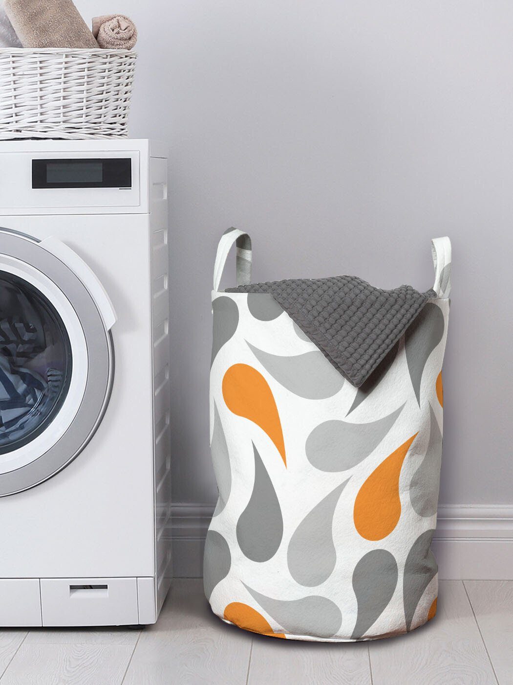 Abakuhaus Wäschesäckchen Wäschekorb mit Griffen Kordelzugverschluss asiatische Waschsalons, Geometrisch für traditionelle