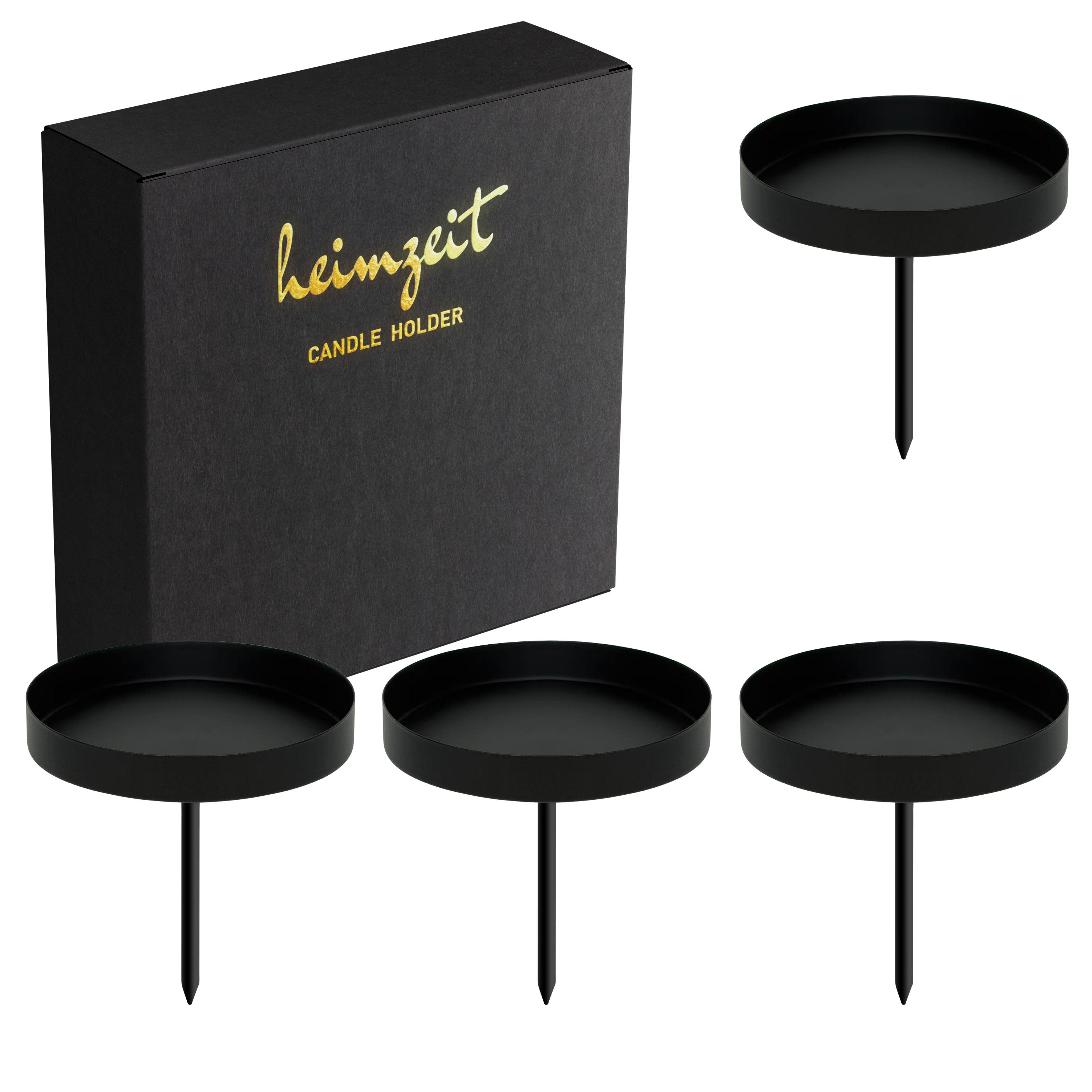 heimzeit Tischkerzenhalter Kerzenhalter für Stumpenkerzen bis Ø 80 mm zum Stecken (Set, 4 Stück), Kerzenstecker Adventskranz