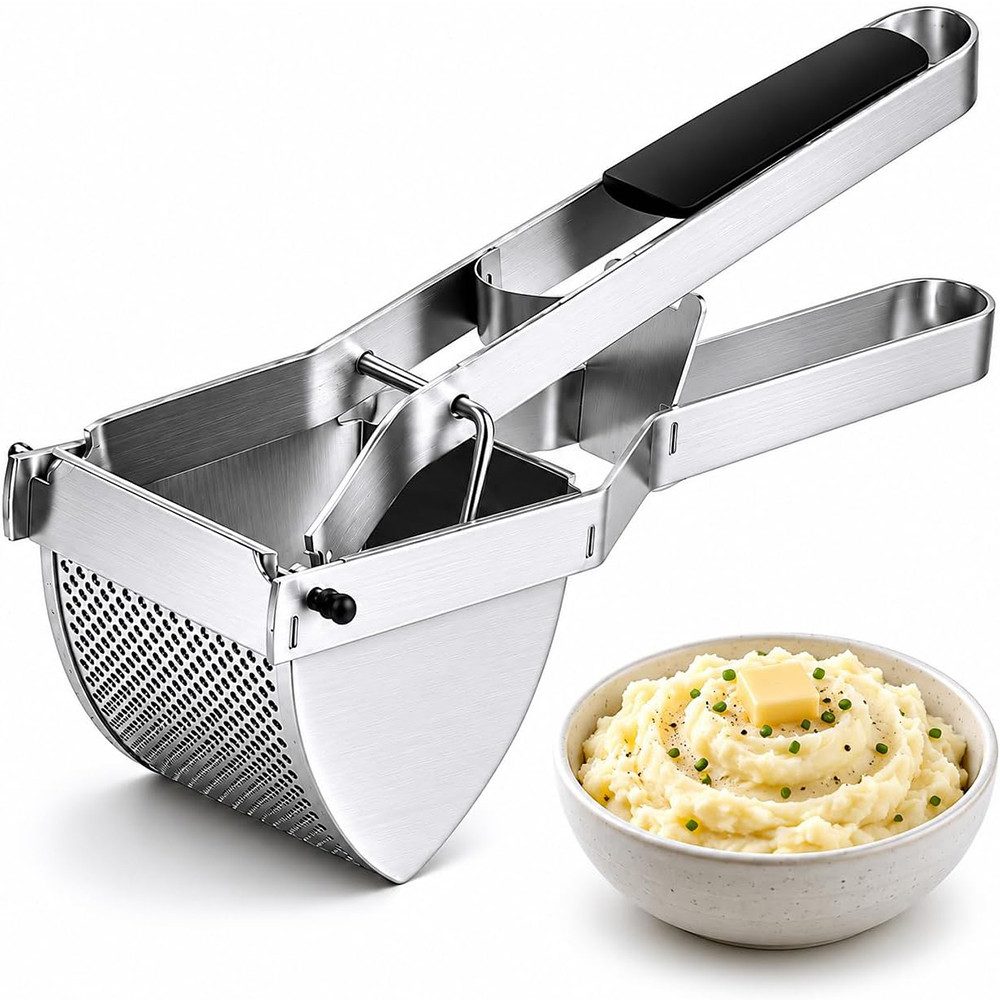AFKSMILE Kartoffelpresse Kartoffelpresse Edelstahl, Kartoffelstampfer für Püree Babybrei Gemüse, Für cremiges Püree, Obst- & Gemüsebrei, Spätzle & Spaghetti-Eis