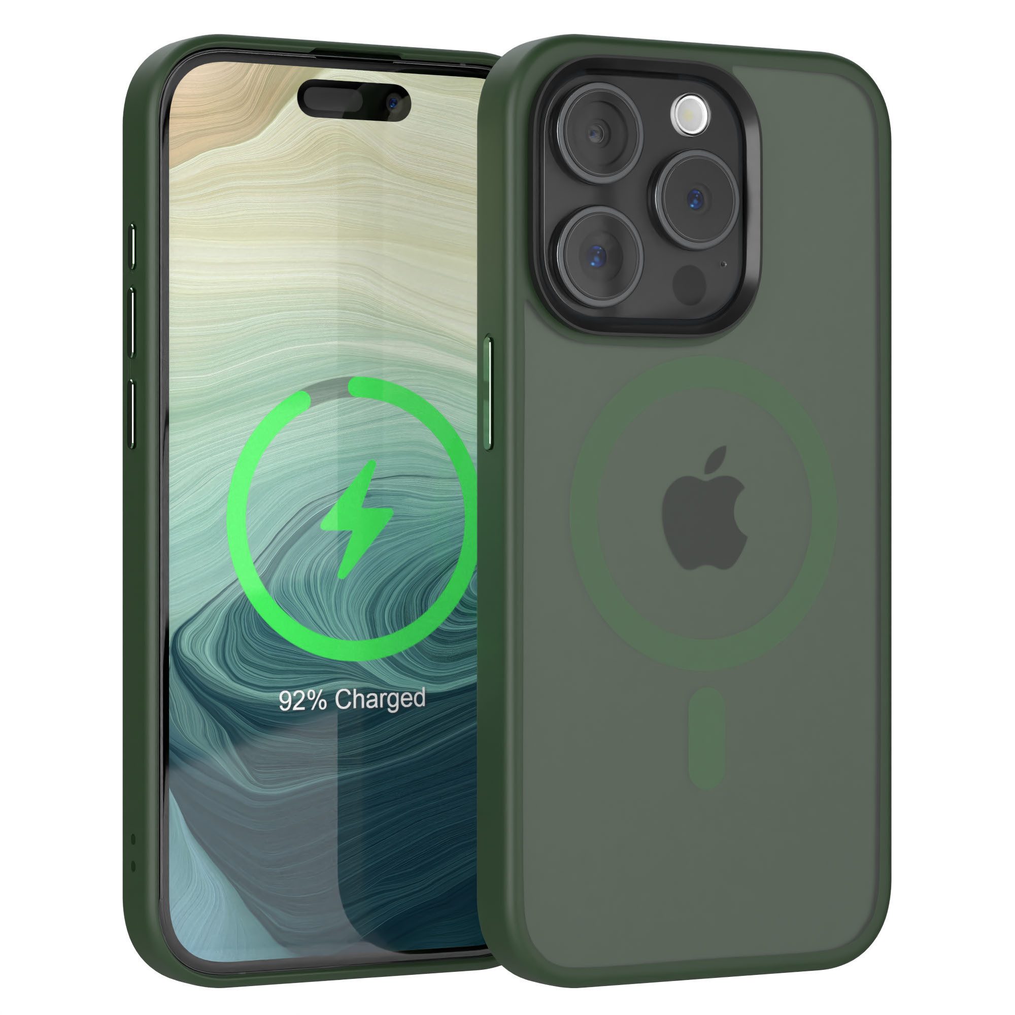 EAZY CASE Handyhülle Outdoor Case MagSafe Matt für Apple iPhone 15 Pro 6,1 Zoll, Qi Charging kompatibel Magsafefunktion Slimcover Displayschutz Grün