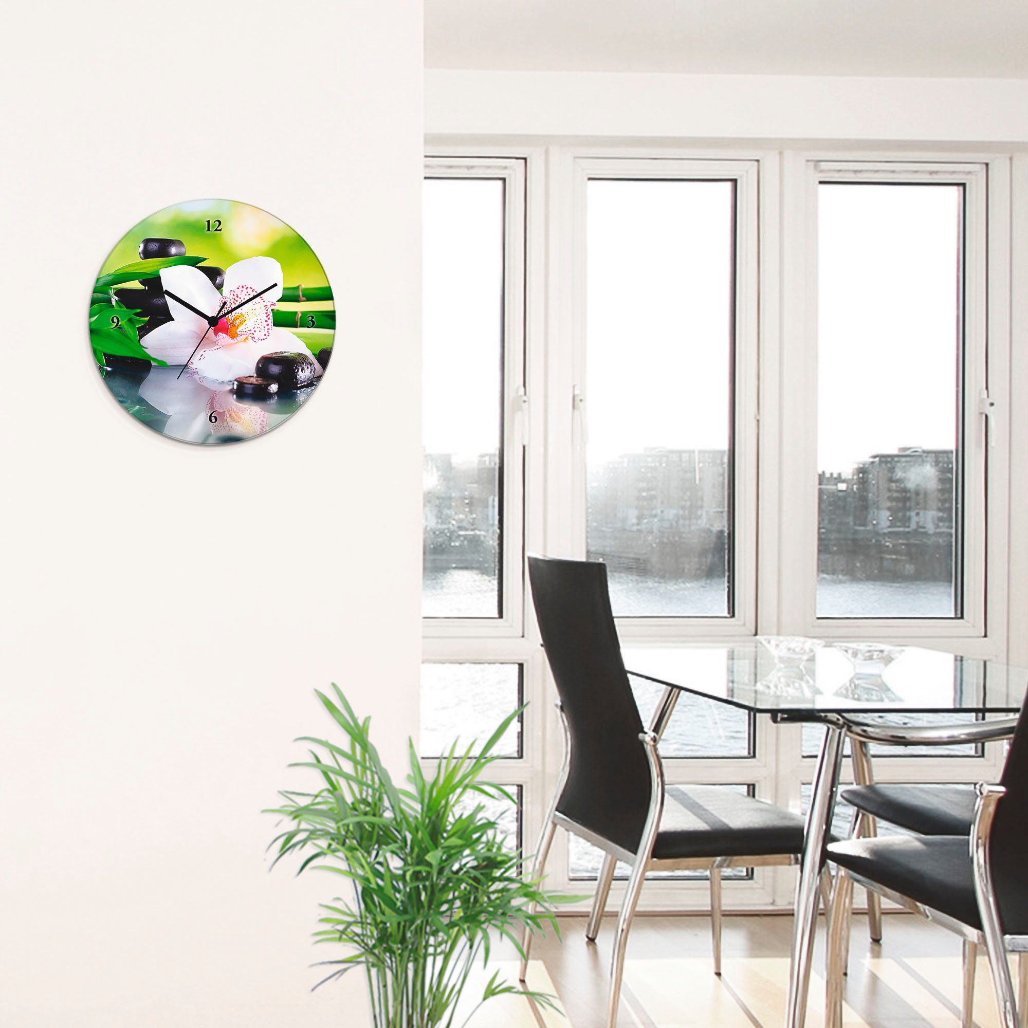 Artland Wanduhr Spa Steine Bambus Zweige Orchidee (wahlweise mit Quarz- oder Funkuhrwerk, lautlos ohne Tickgeräusche)