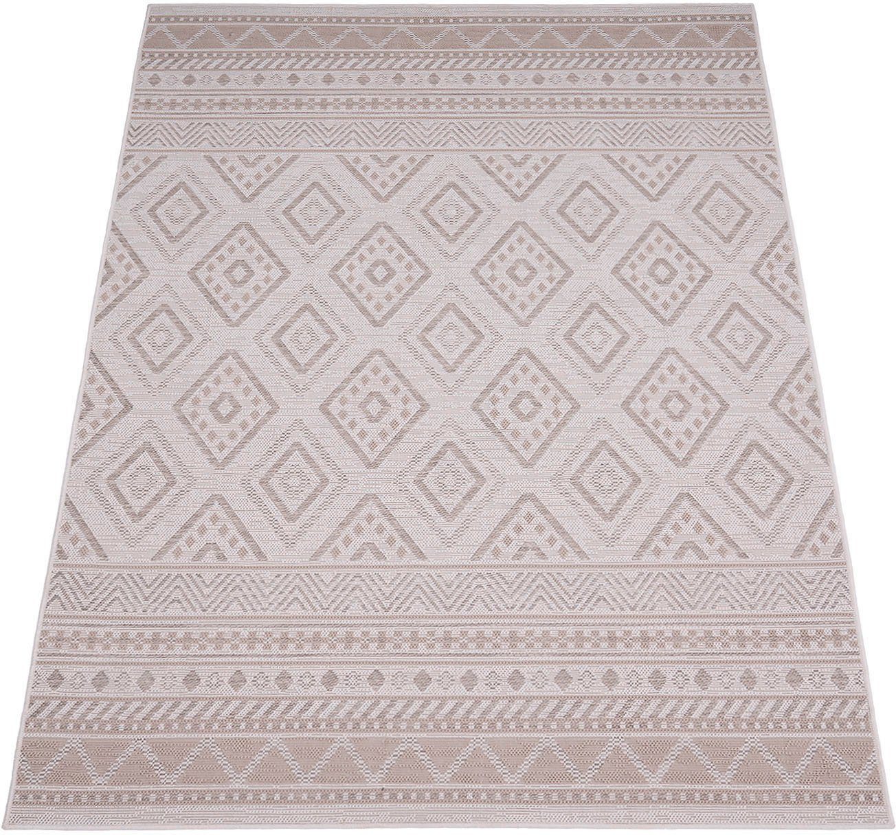 Teppich Vermont Design Höhe: gesteift, Paco rechteckig, modernes beige mit 4 Outdoor mm, Home, geeignet Rauten, Flachgewebe, 184
