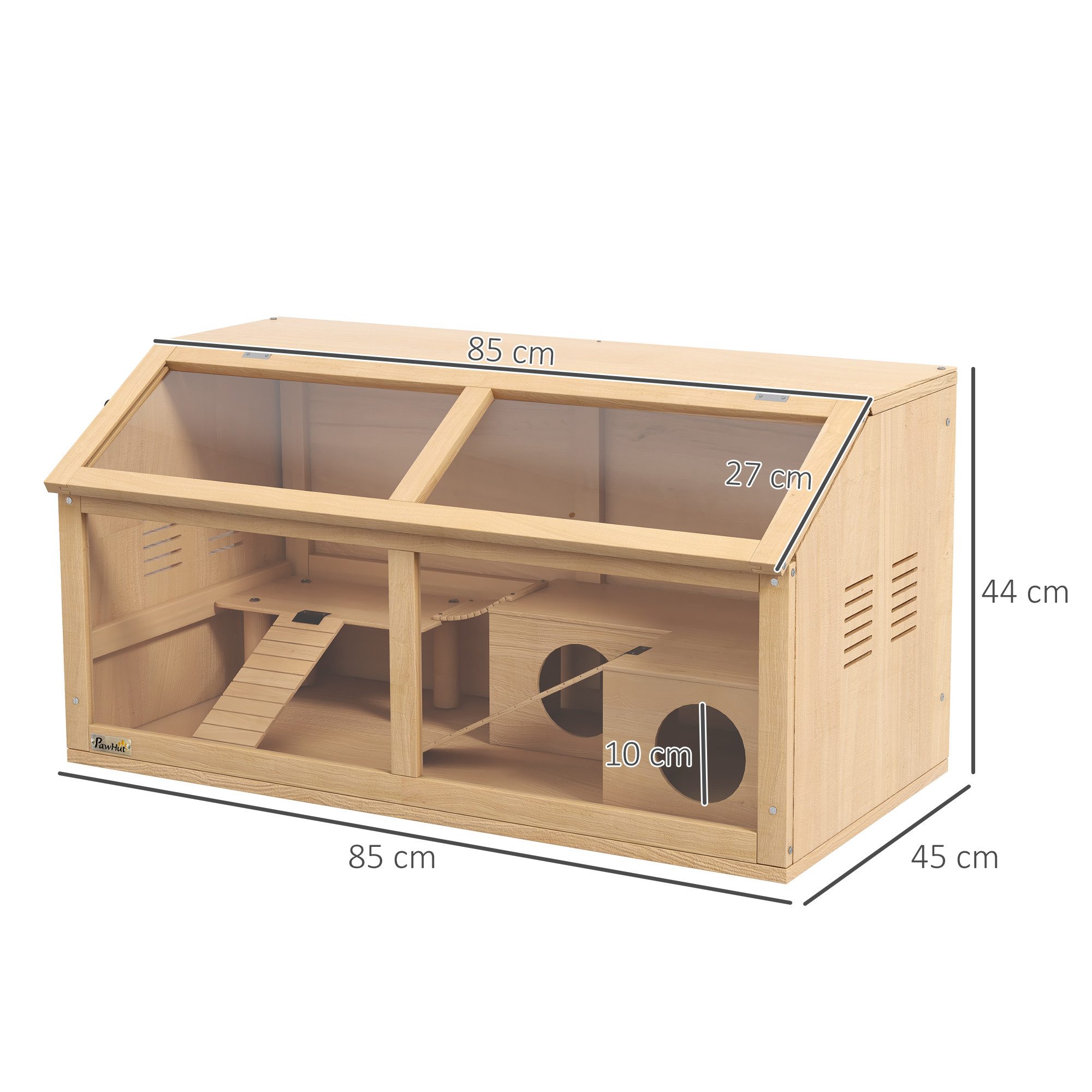 PawHut Kleintierkäfig Hamsterkäfig aus Holz, mit Leitern, naturholz, LxBxH: 85x45x44 cm