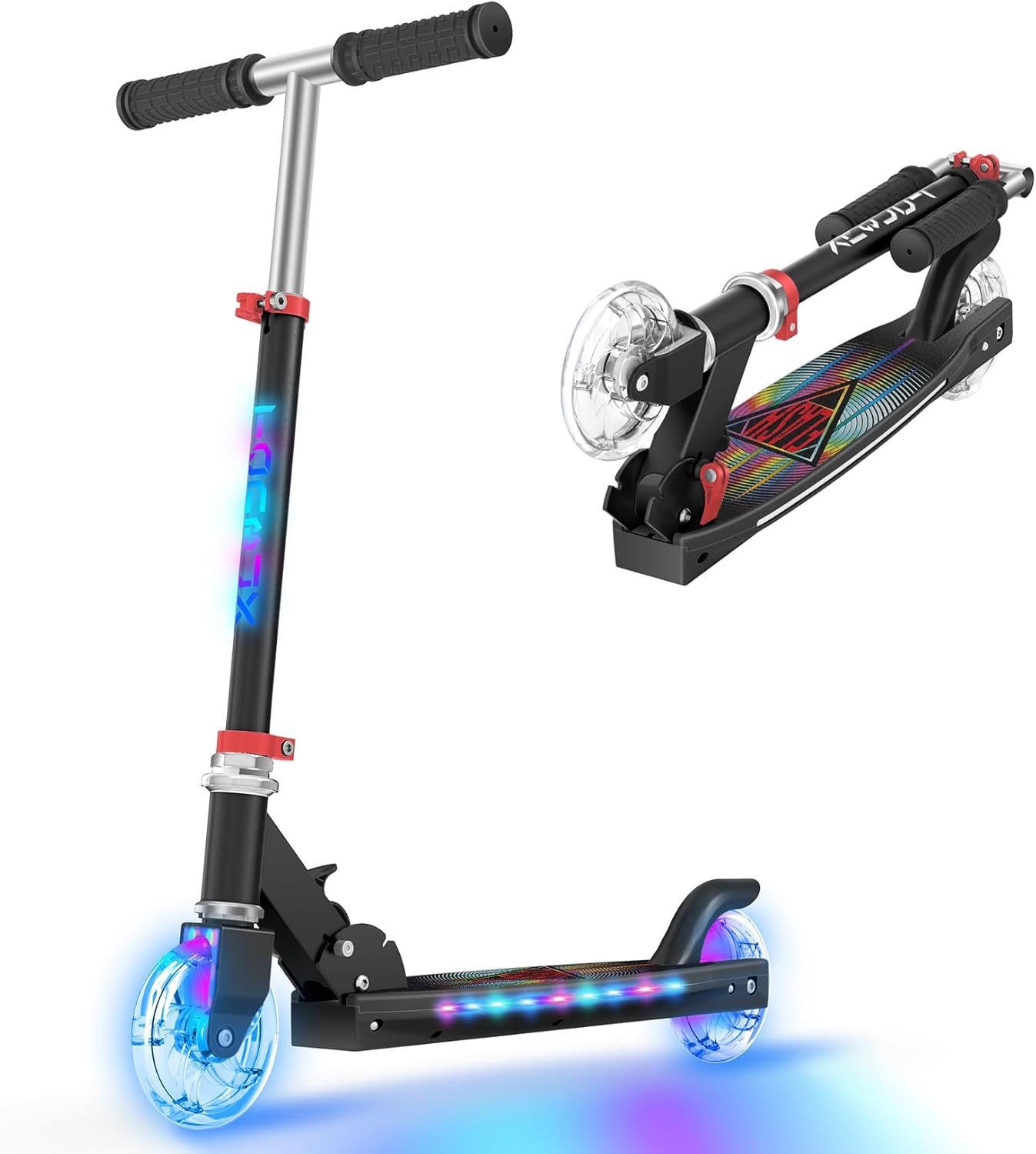 Scooter Kinderroller mit coolen beleuchteten Stangen, Rädern und Pedal