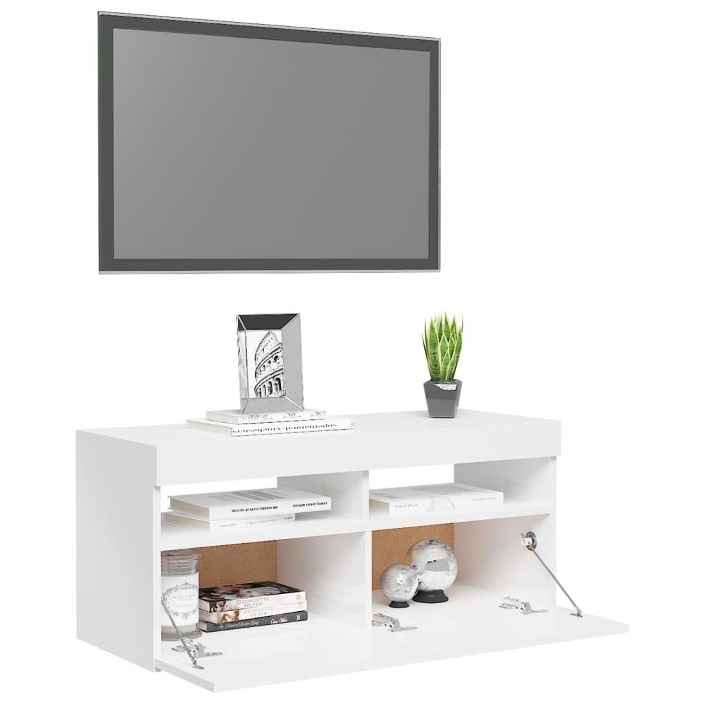 cm Hochglanz-Weiß TV-Schrank vidaXL mit 90x35x40 TV-Schrank (1-St) LED-Leuchten