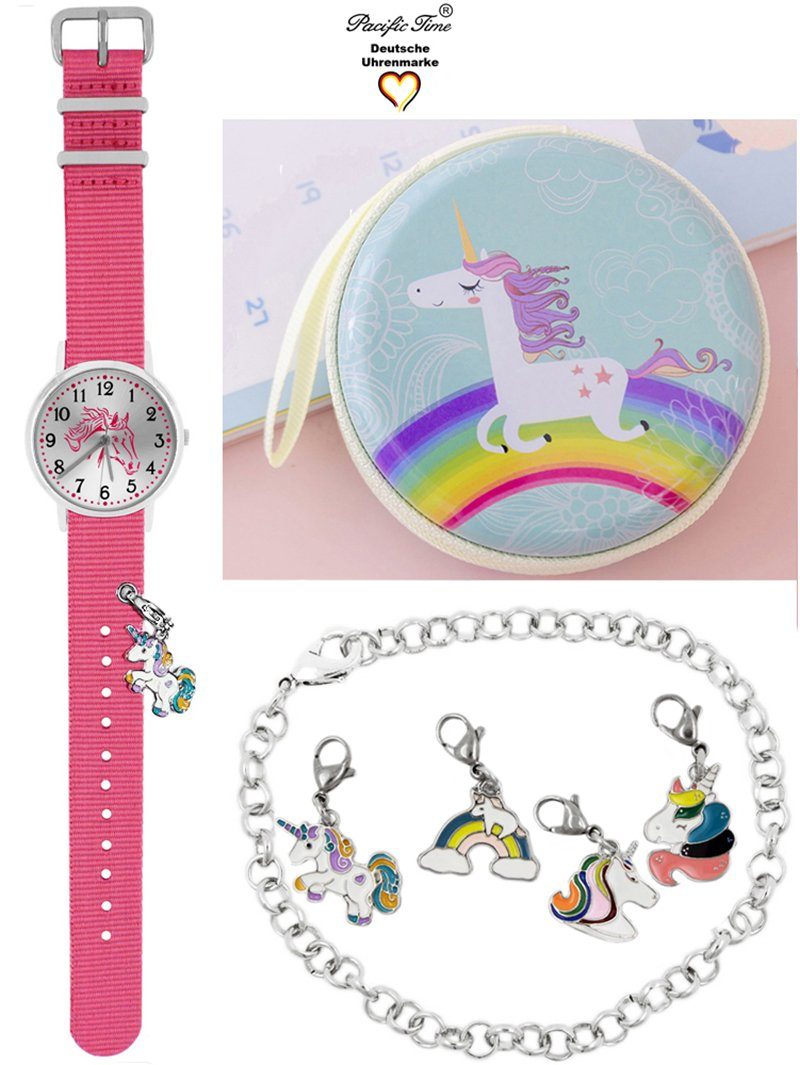 Pacific Time Quarzuhr Kinder Armbanduhr Pferd Wechselarmband mit Einhorn Charms, Mix und Match Design - Gratis Versand rosa