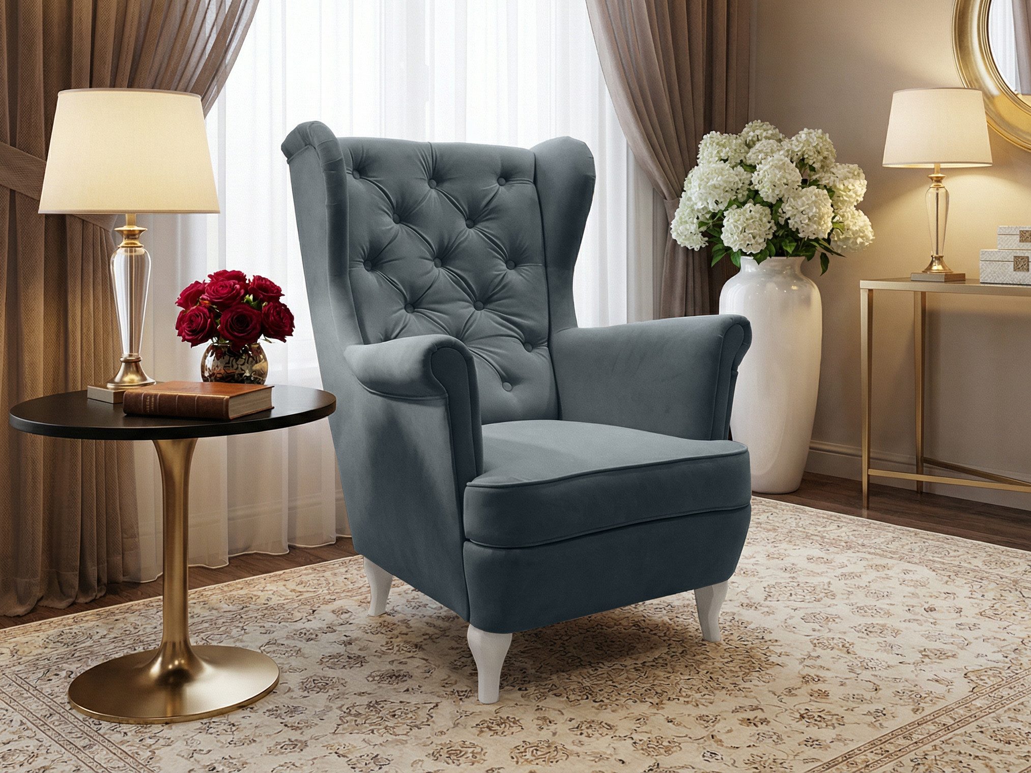 Beautysofa Ohrensessel Sessel FALCO Chesterfield Wohnzimmersessel Fernsehsessel