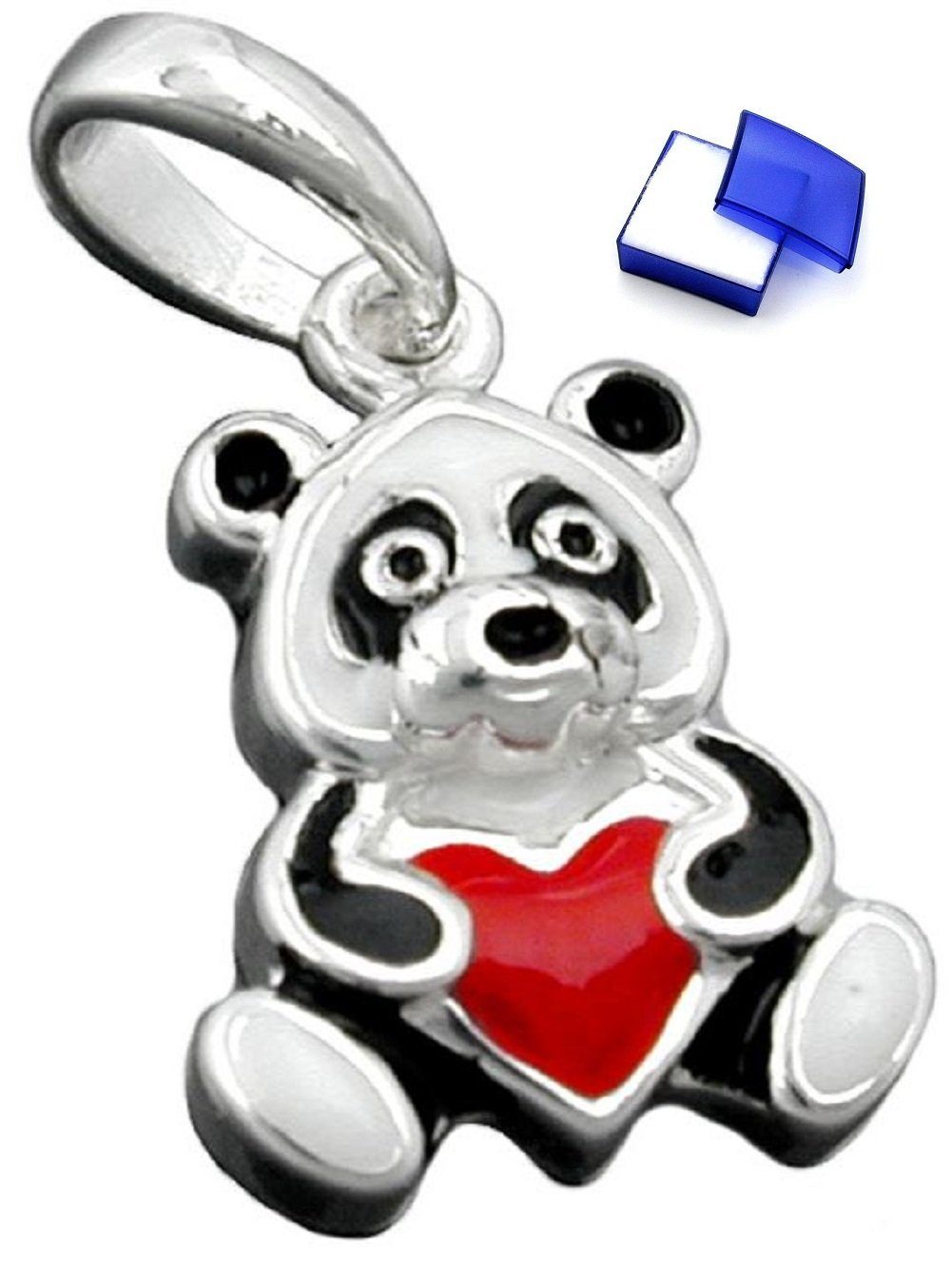 unbespielt Kettenanhänger Kettenanhänger Anhänger Panda Bär farbig lackiert 925 Silber 13 x 9 mm inklusive Schmuckbox, Silberschmuck für Kinder