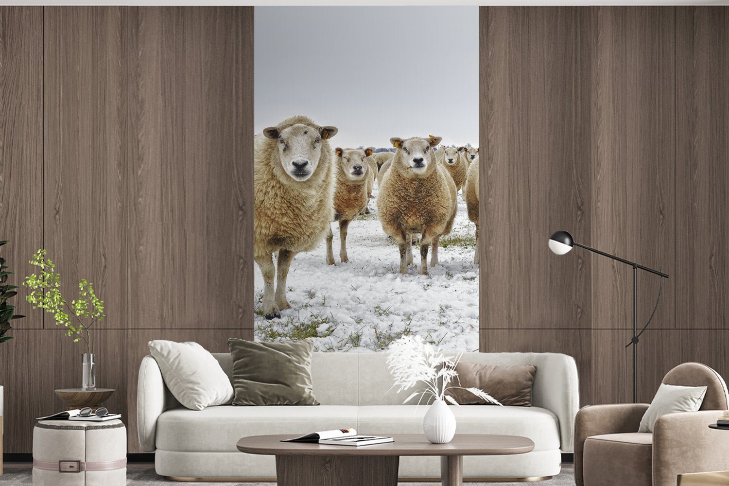 Schafe Fototapete Schnee, - Küche, Matt, Vliestapete Wolle St), Schlafzimmer Fototapete (2 MuchoWow Wohnzimmer für - bedruckt,
